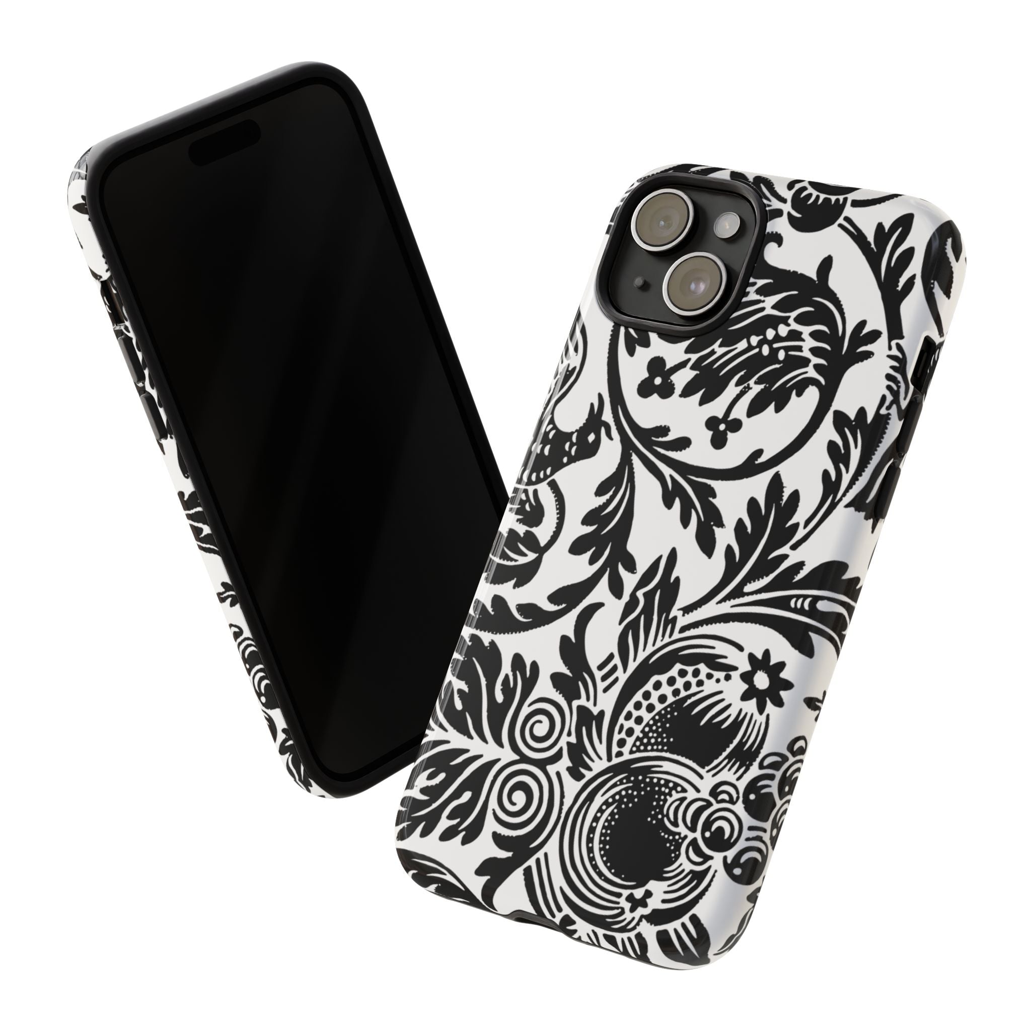 Elegant Black Floral Phone Case, Tough Cases, Stylish Phone Protection, Gift for Her, Floral Design, Trendy Accessories