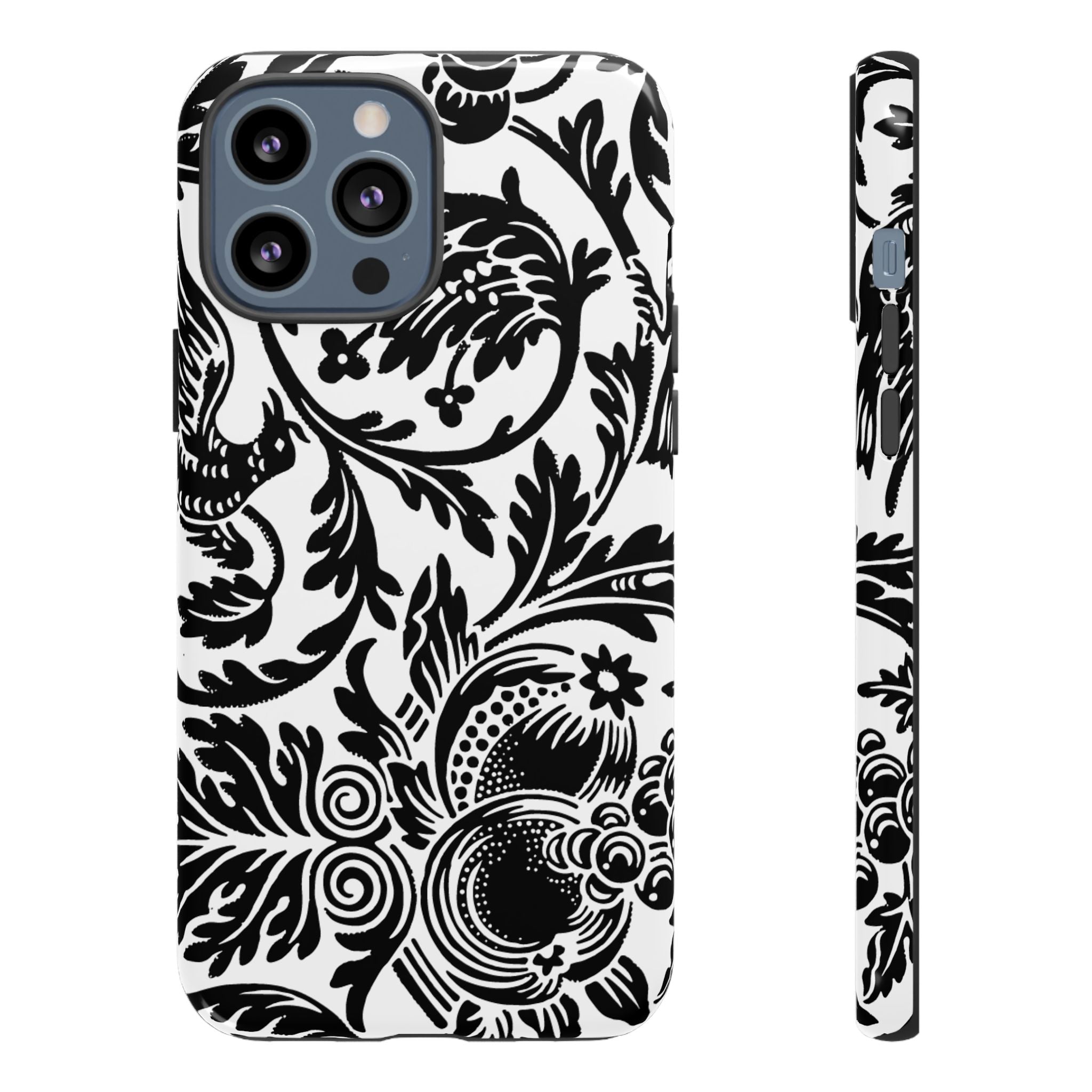 Elegant Black Floral Phone Case, Tough Cases, Stylish Phone Protection, Gift for Her, Floral Design, Trendy Accessories