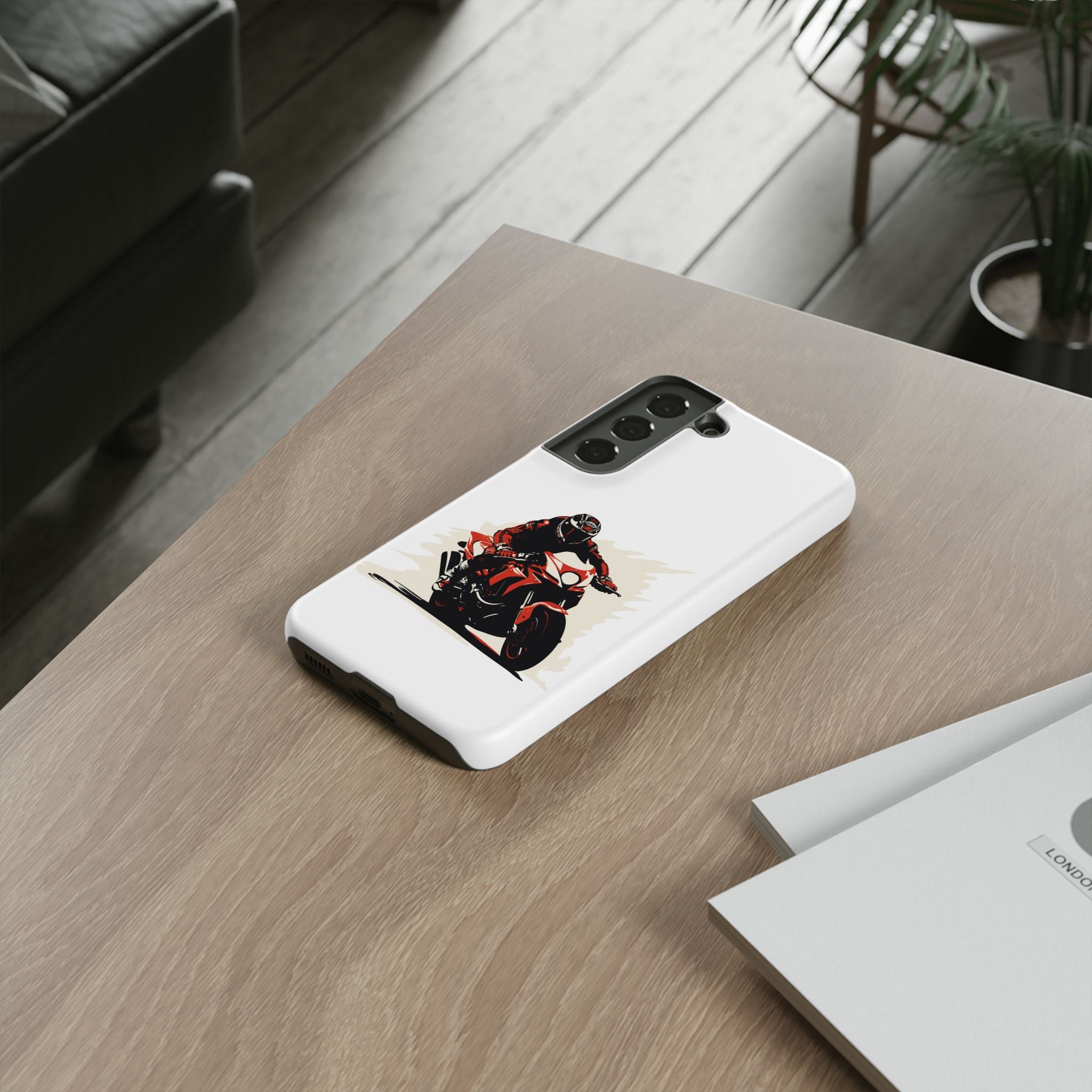 Motorcycle Phone Case, Tough Cases for Riders, Biker Accessory, Gifts for Motorcyclists, Red Bike Design