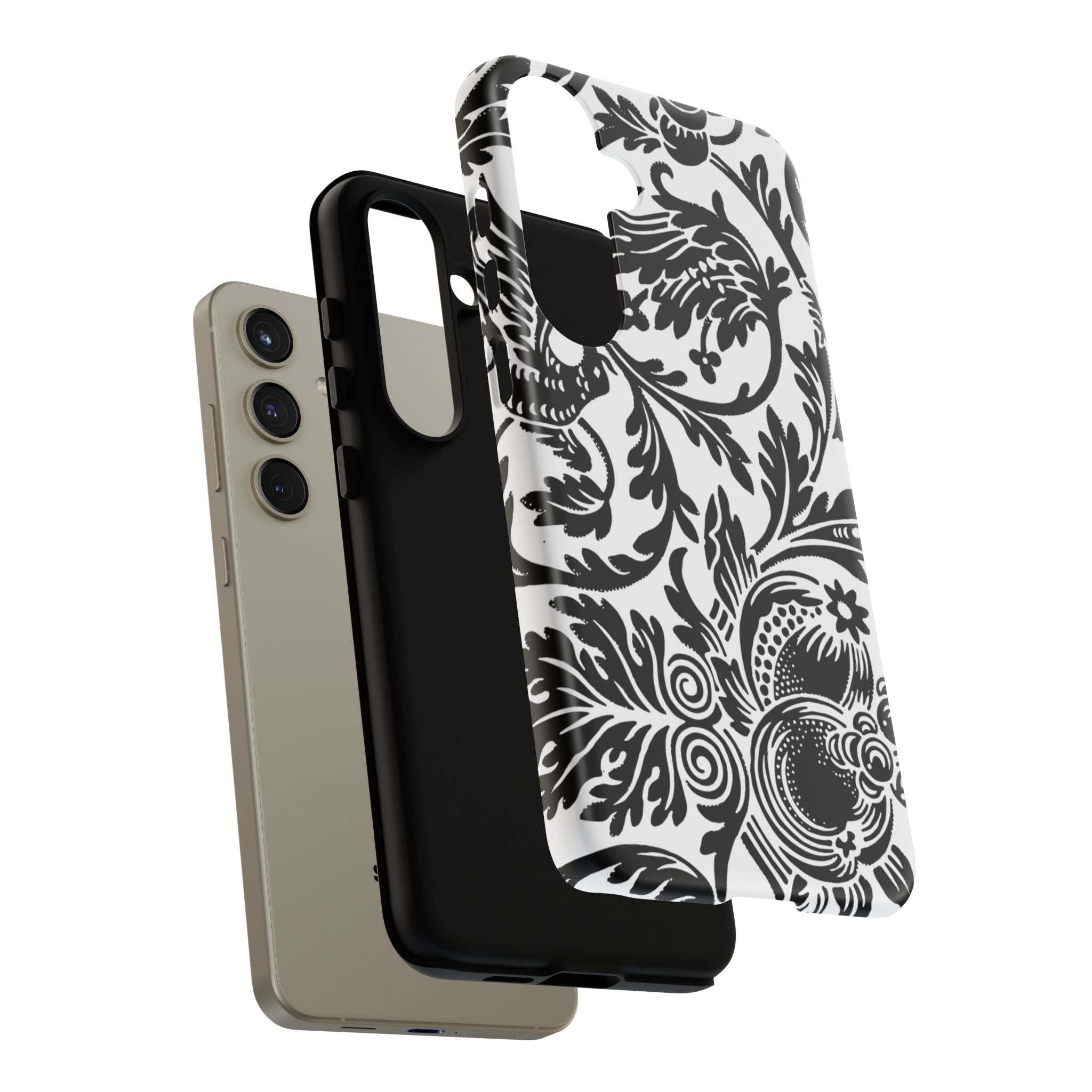 Elegant Black Floral Phone Case, Tough Cases, Stylish Phone Protection, Gift for Her, Floral Design, Trendy Accessories