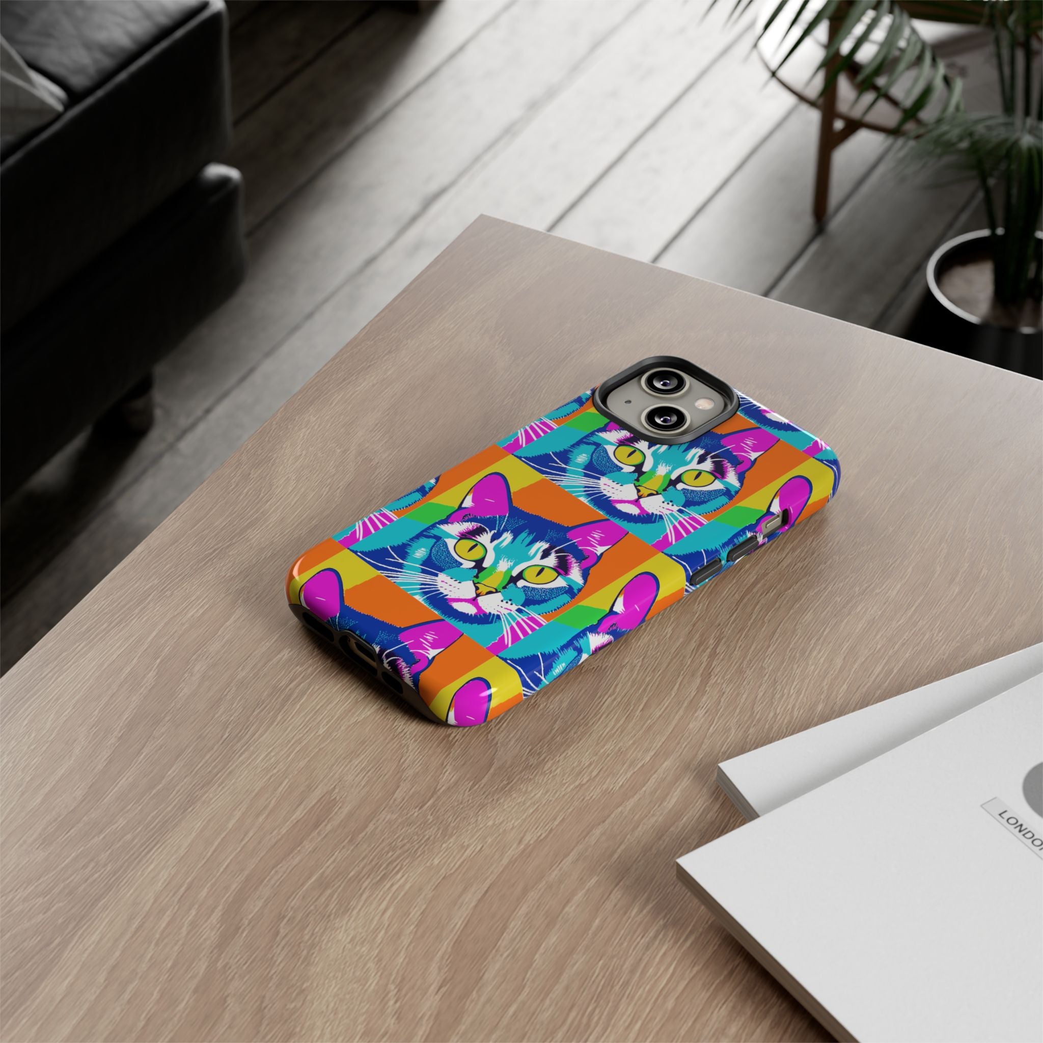 Colorful Cat Phone Case, Vibrant Animal Cover, Unique Pet Lover Gift, Fun Pop Art Style, Trendy Gadget Accessory