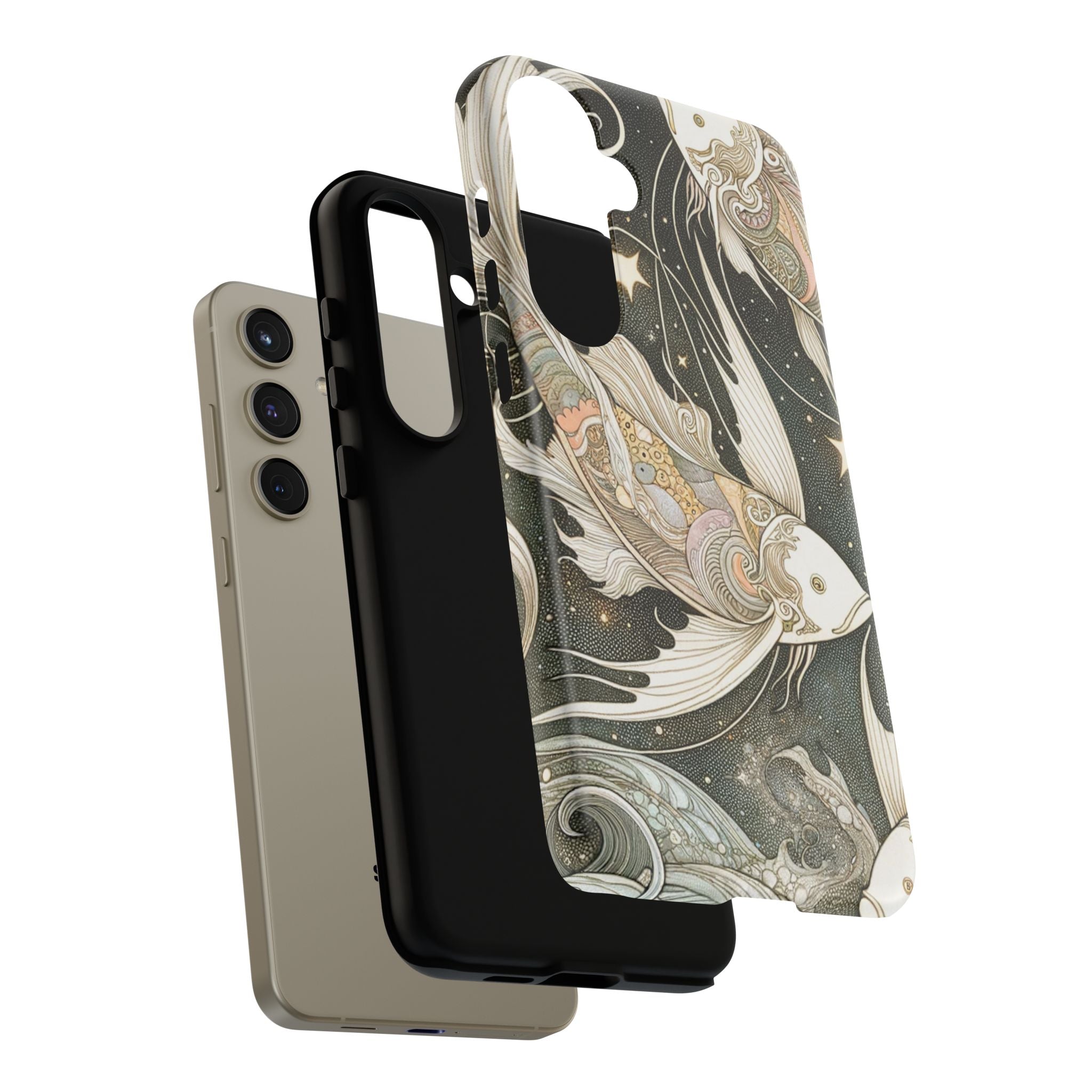 Artistic Phone Case, Cosmic Fish Design, Phone Accessory, Unique Gift, Zodiac Decor, Starry Night Vibes