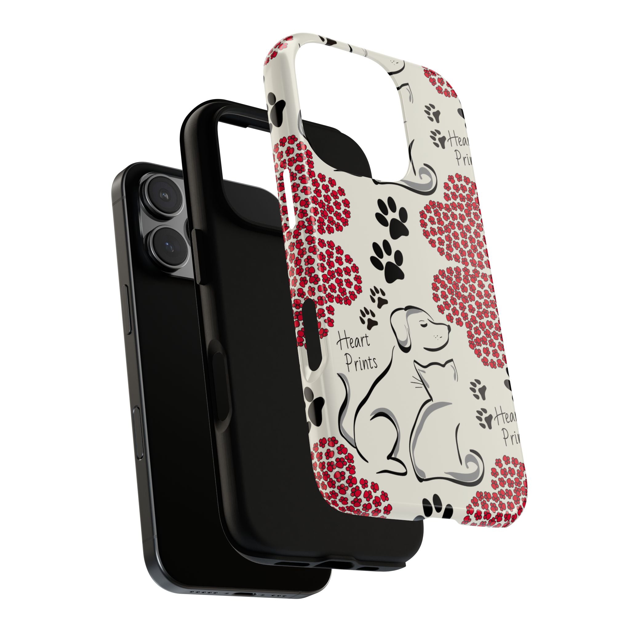 Stylish Phone Case with Heart Prints for Pet Lovers, Dog Lover Gift, Floral Pattern, Customizable Design, Cute Animal Accessories