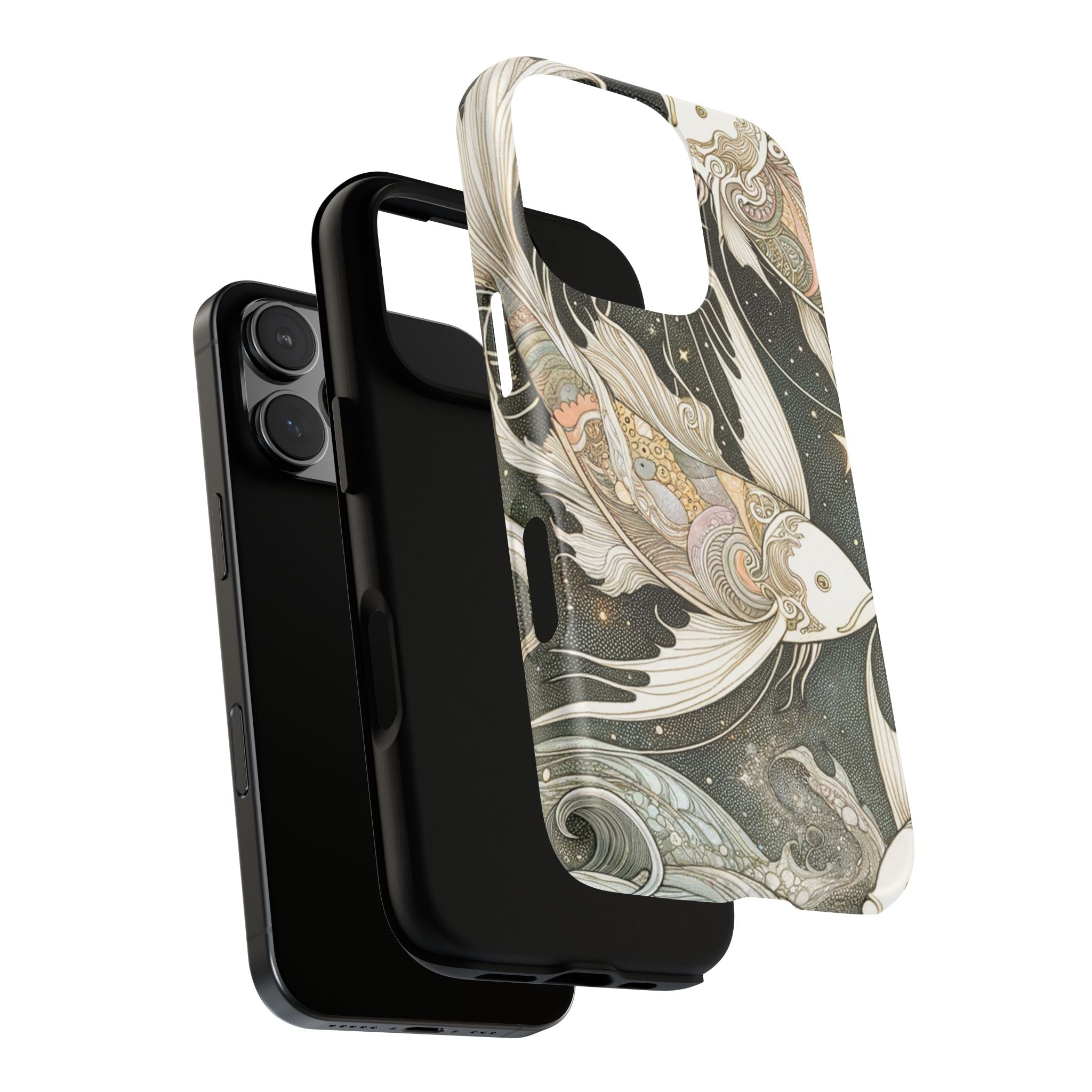 Artistic Phone Case, Cosmic Fish Design, Phone Accessory, Unique Gift, Zodiac Decor, Starry Night Vibes