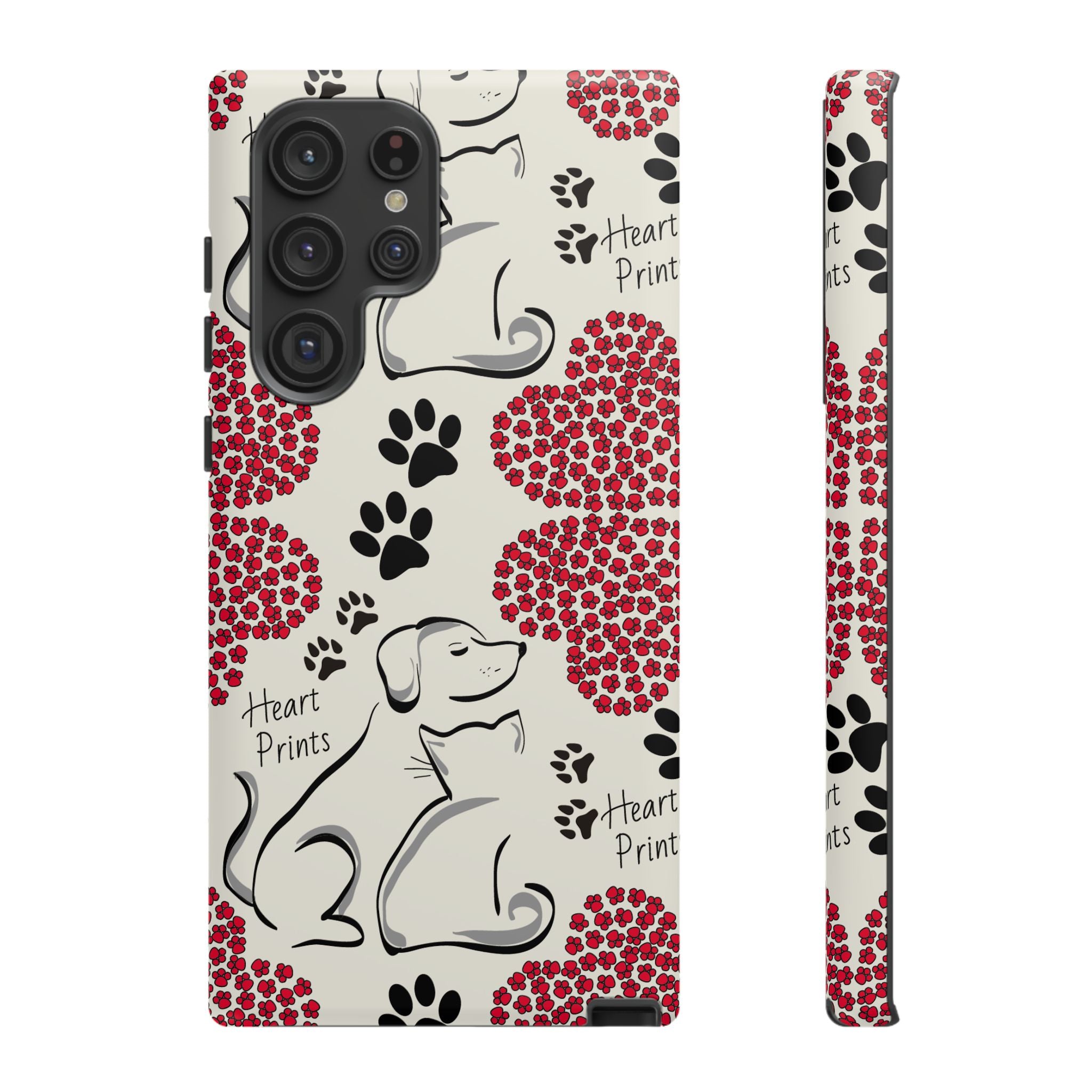 Stylish Phone Case with Heart Prints for Pet Lovers, Dog Lover Gift, Floral Pattern, Customizable Design, Cute Animal Accessories