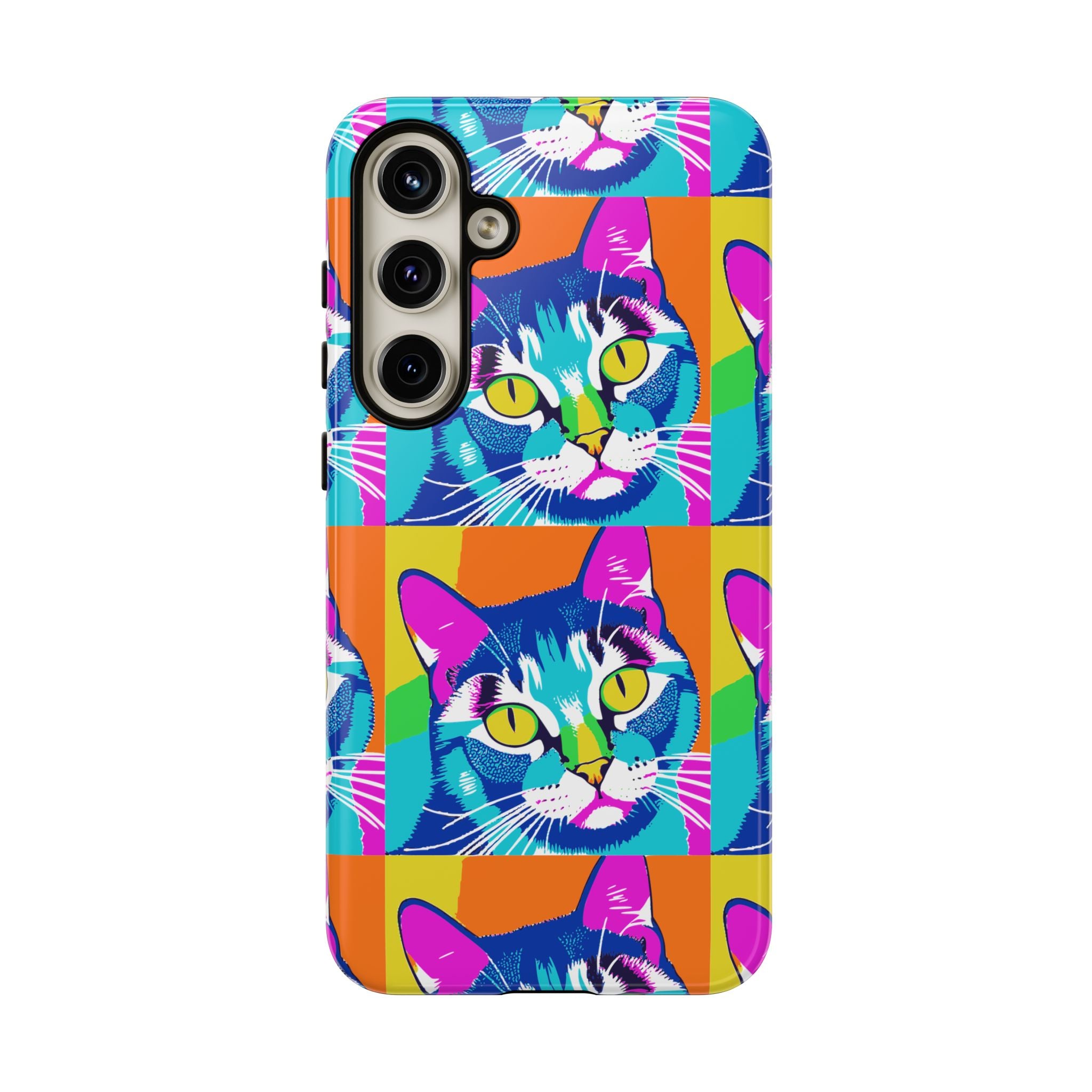 Colorful Cat Phone Case, Vibrant Animal Cover, Unique Pet Lover Gift, Fun Pop Art Style, Trendy Gadget Accessory
