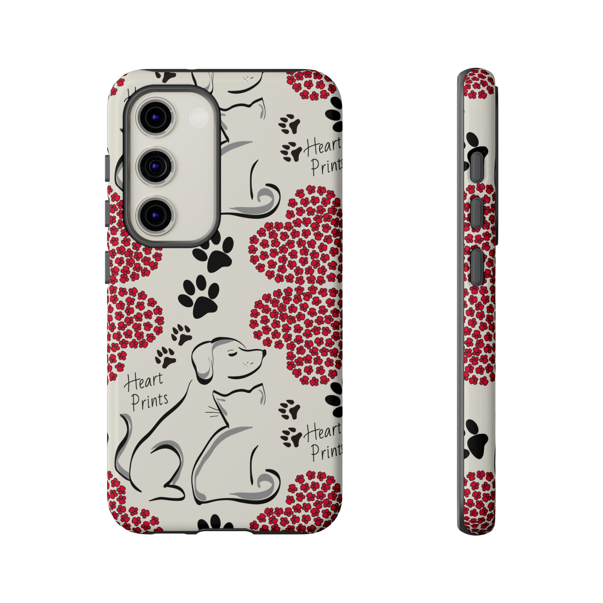 Stylish Phone Case with Heart Prints for Pet Lovers, Dog Lover Gift, Floral Pattern, Customizable Design, Cute Animal Accessories