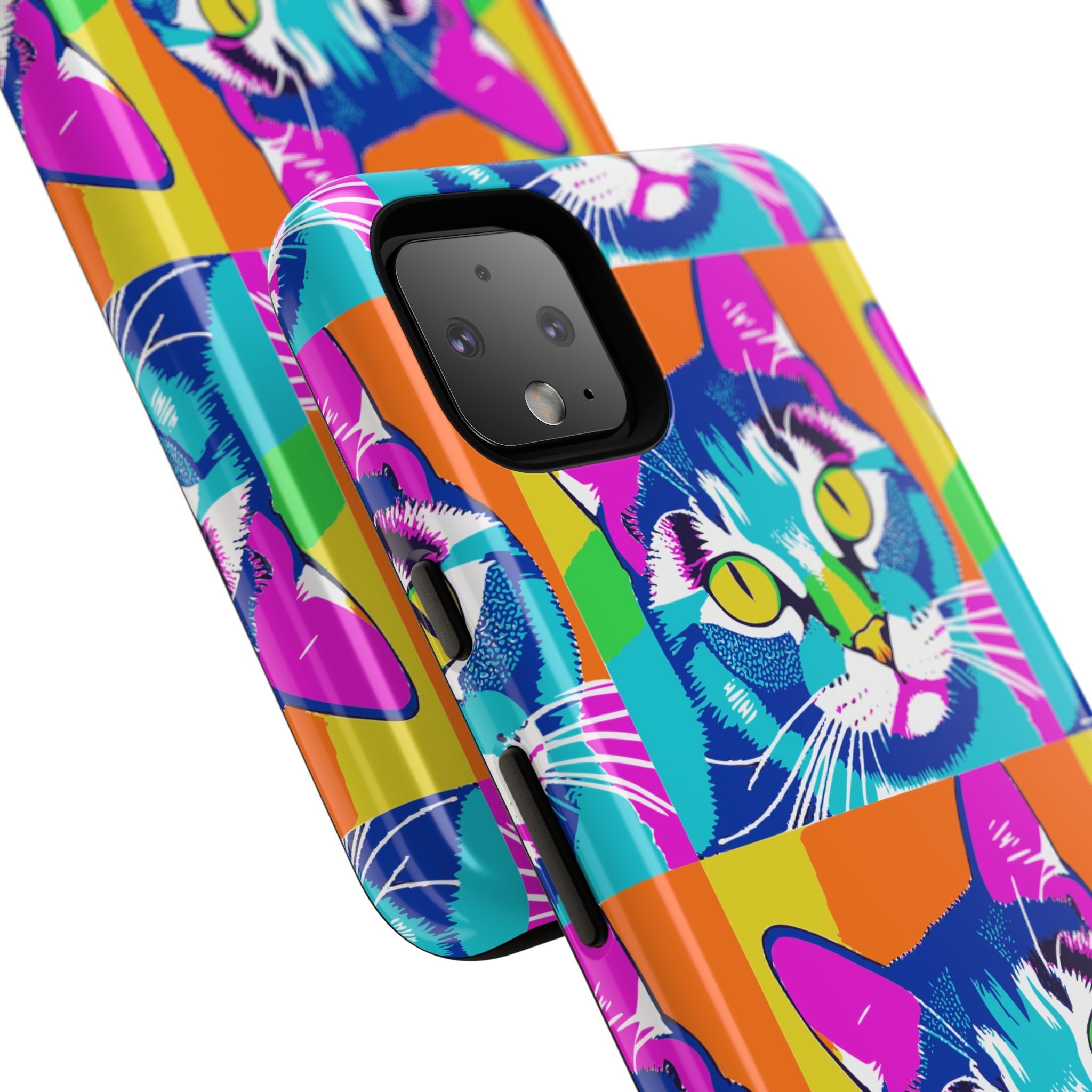 Colorful Cat Phone Case, Vibrant Animal Cover, Unique Pet Lover Gift, Fun Pop Art Style, Trendy Gadget Accessory