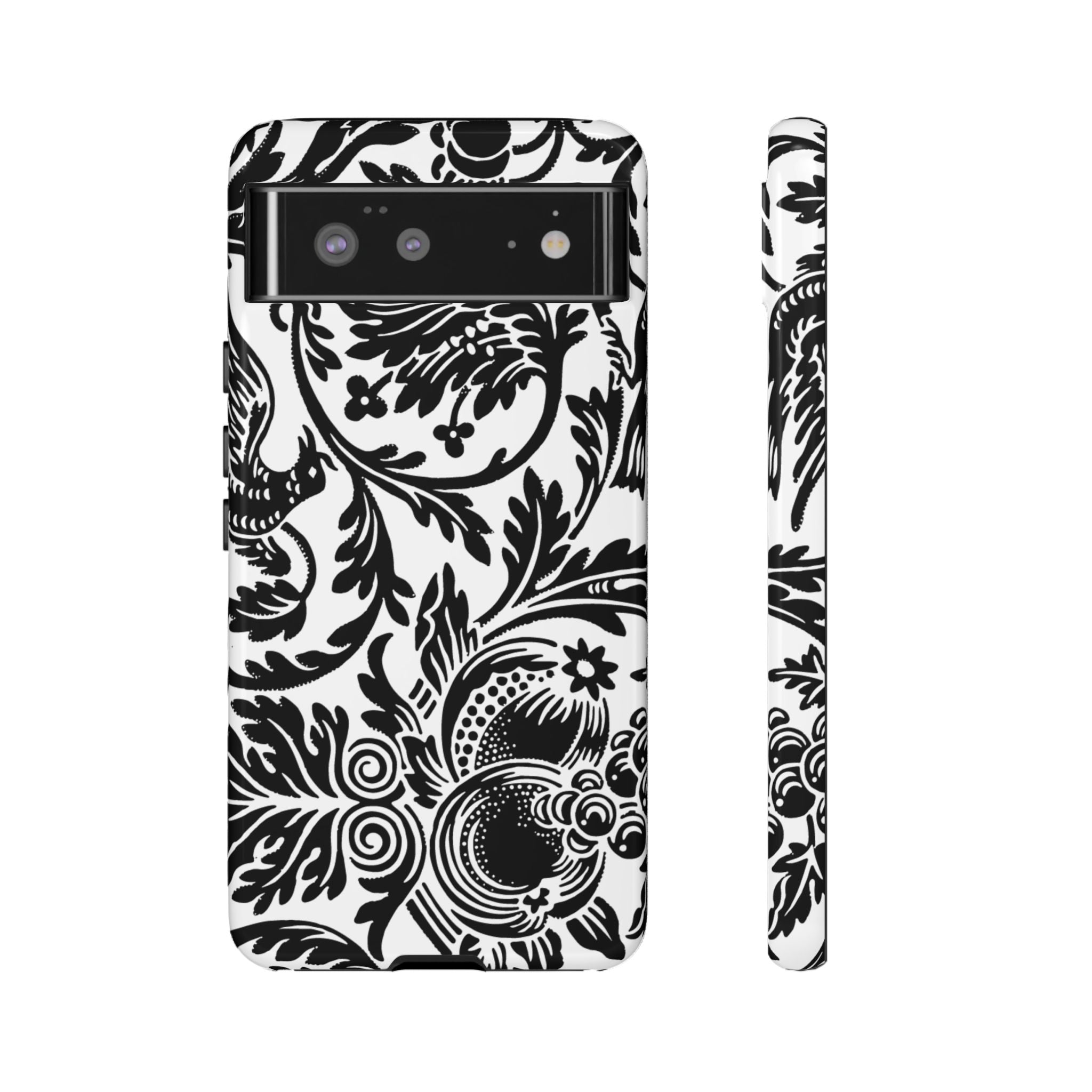 Elegant Black Floral Phone Case, Tough Cases, Stylish Phone Protection, Gift for Her, Floral Design, Trendy Accessories