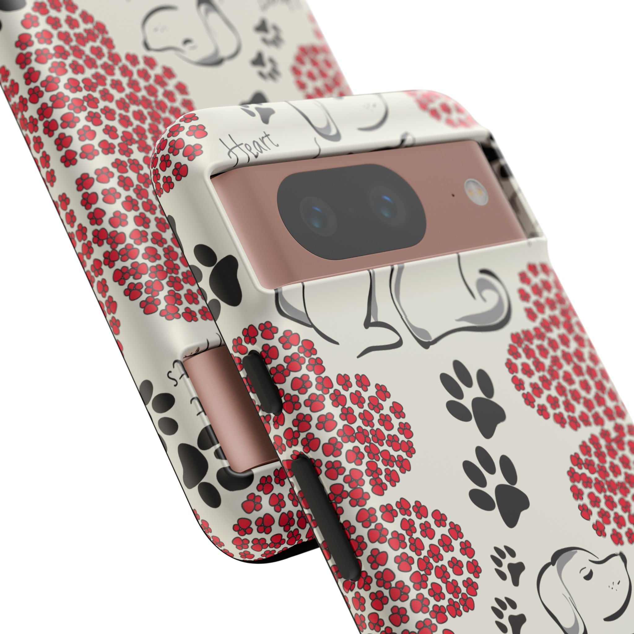 Stylish Phone Case with Heart Prints for Pet Lovers, Dog Lover Gift, Floral Pattern, Customizable Design, Cute Animal Accessories