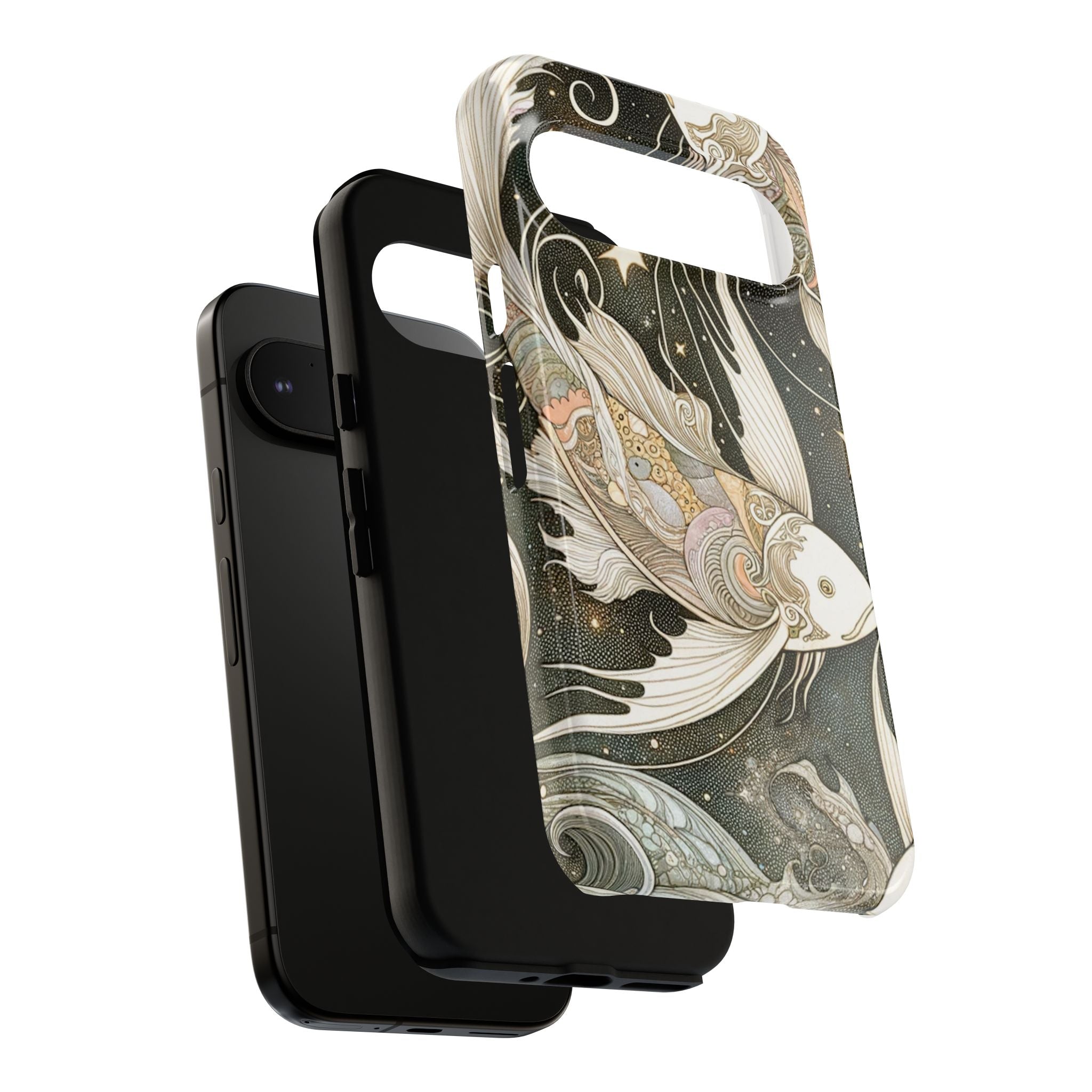 Artistic Phone Case, Cosmic Fish Design, Phone Accessory, Unique Gift, Zodiac Decor, Starry Night Vibes