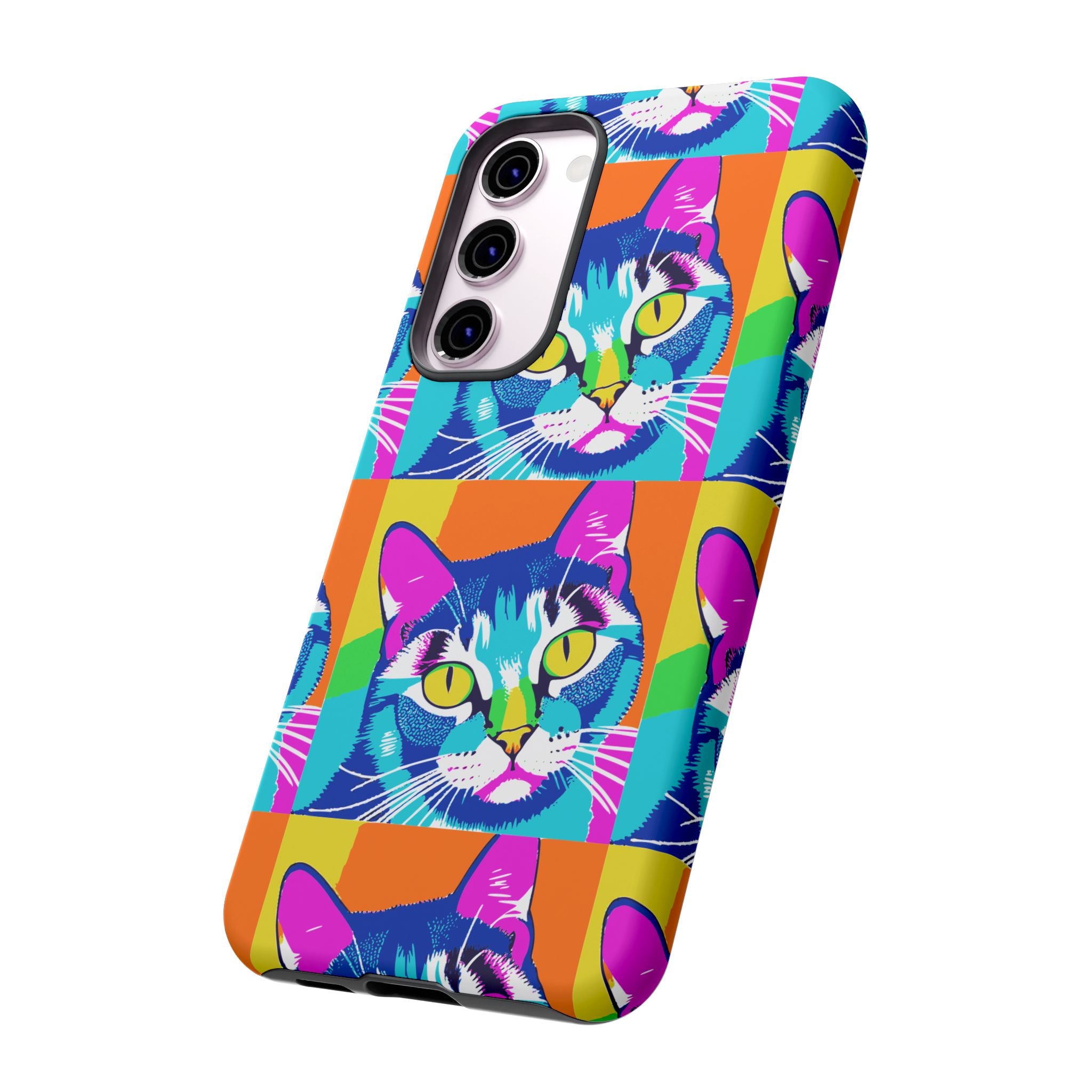 Colorful Cat Phone Case, Vibrant Animal Cover, Unique Pet Lover Gift, Fun Pop Art Style, Trendy Gadget Accessory