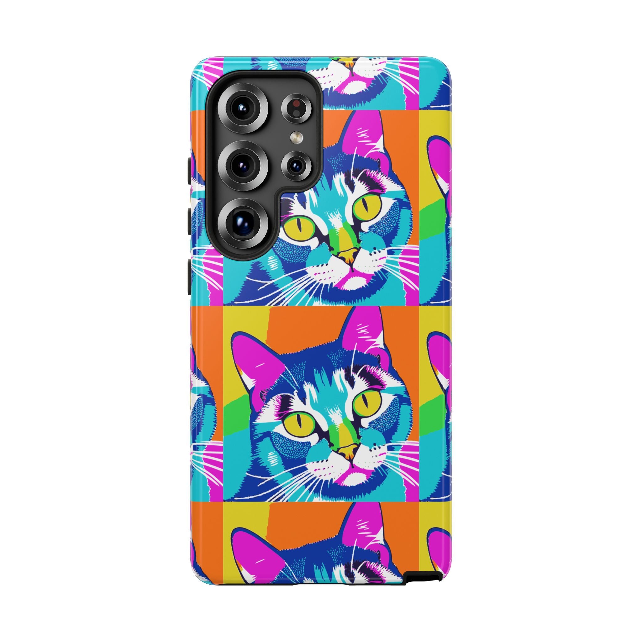 Colorful Cat Phone Case, Vibrant Animal Cover, Unique Pet Lover Gift, Fun Pop Art Style, Trendy Gadget Accessory