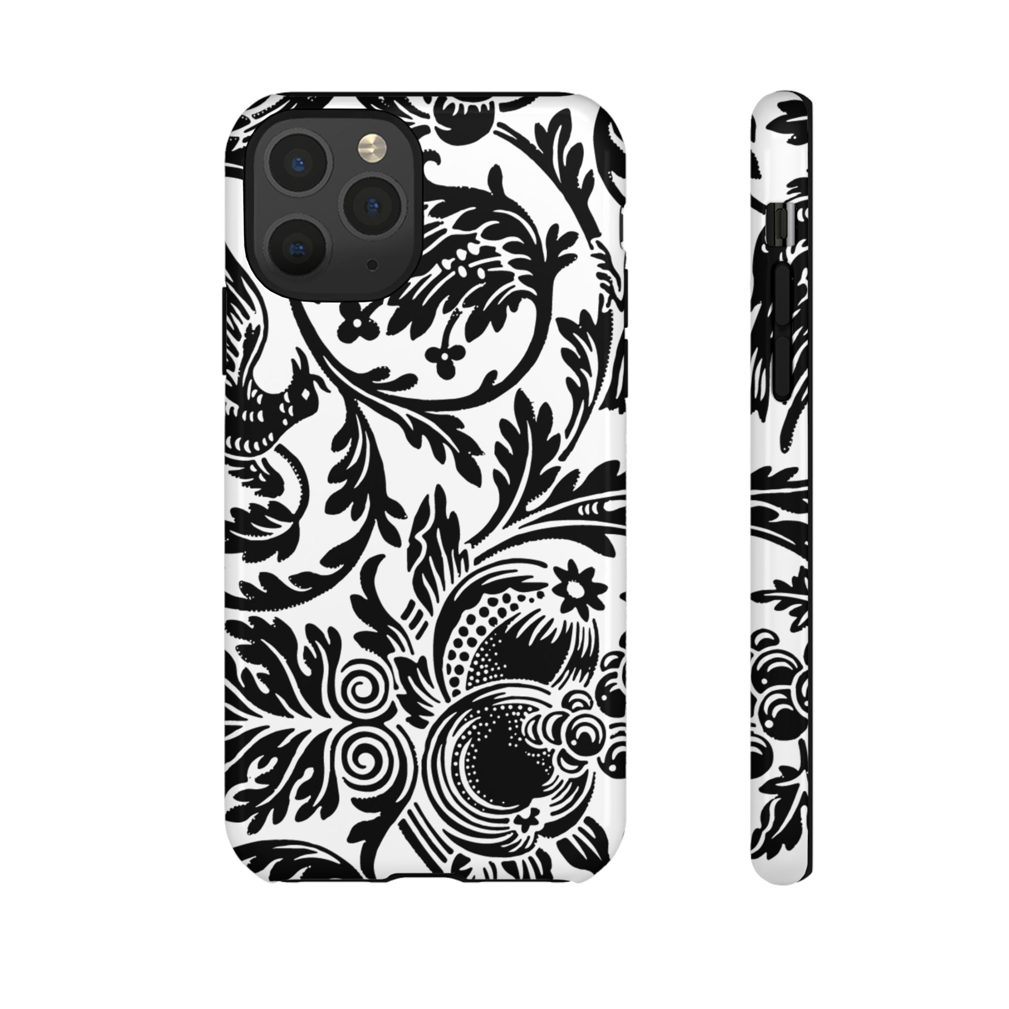 Elegant Black Floral Phone Case, Tough Cases, Stylish Phone Protection, Gift for Her, Floral Design, Trendy Accessories