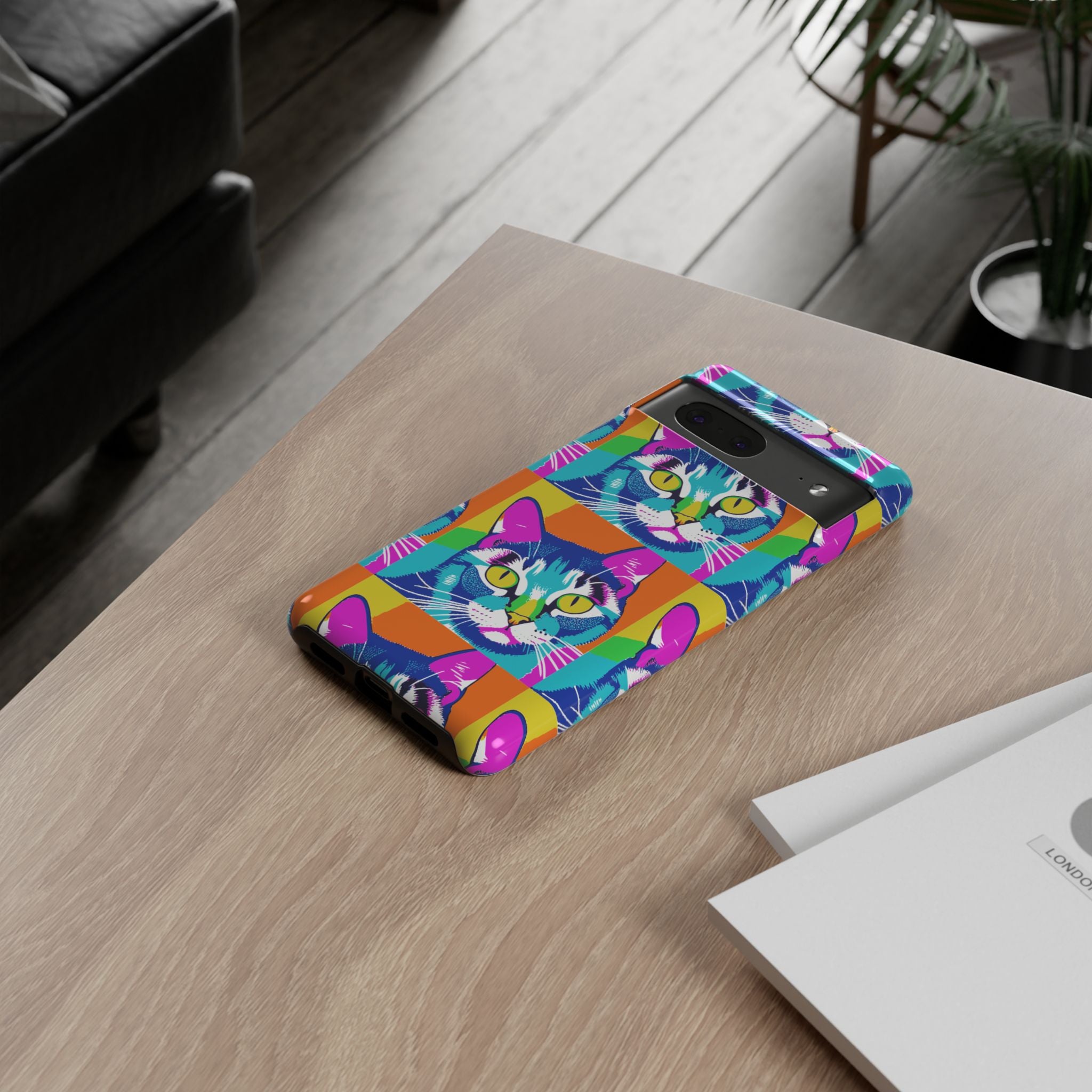 Colorful Cat Phone Case, Vibrant Animal Cover, Unique Pet Lover Gift, Fun Pop Art Style, Trendy Gadget Accessory