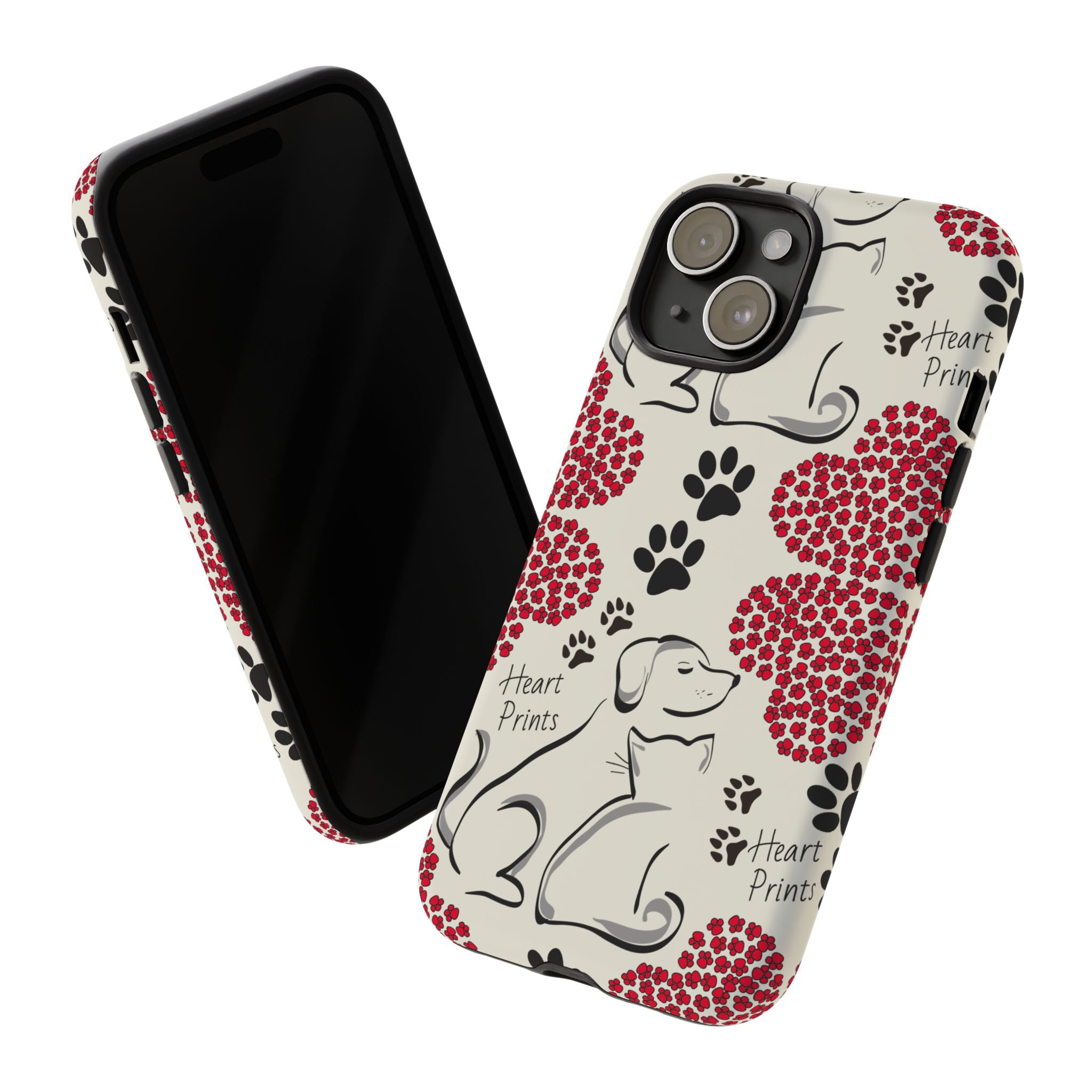 Stylish Phone Case with Heart Prints for Pet Lovers, Dog Lover Gift, Floral Pattern, Customizable Design, Cute Animal Accessories