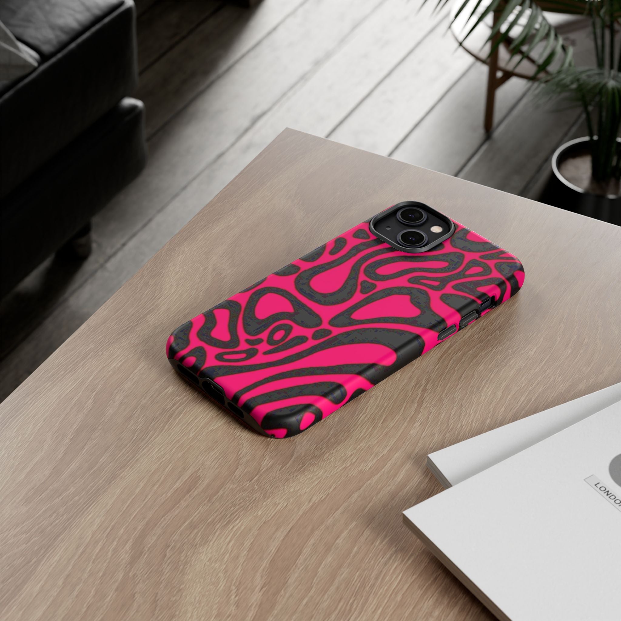 Bold Pink Patterned Phone Case, Stylish Tough Case, Trendy Accessory, Gift for Her, Tech Protection