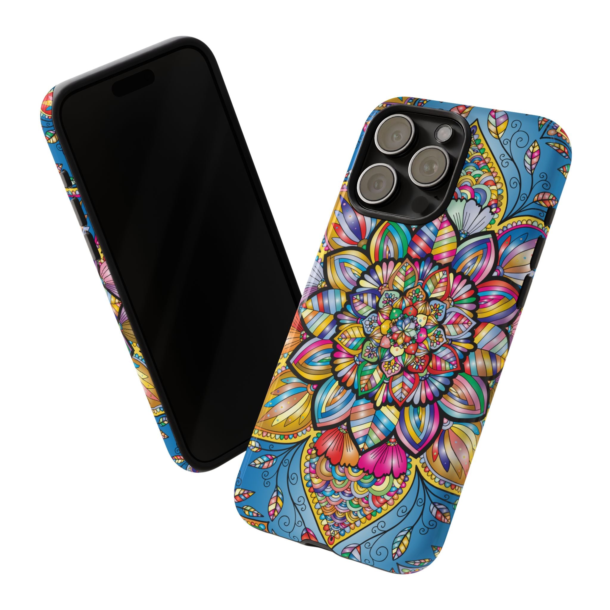Vibrant Floral Phone Case, Tough Phone Cover, Colorful Mobile Accessory, Artistic Gift, Mandala Design, Everyday Use