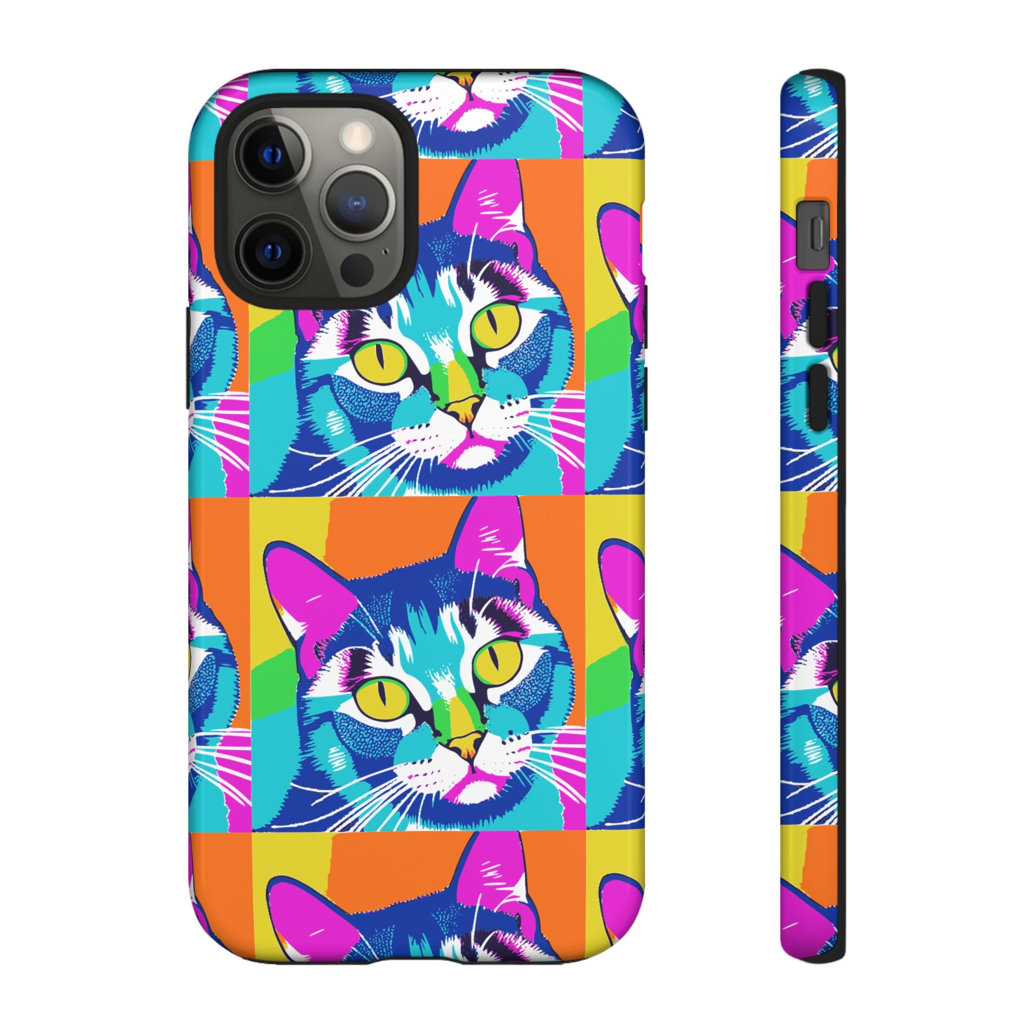 Colorful Cat Phone Case, Vibrant Animal Cover, Unique Pet Lover Gift, Fun Pop Art Style, Trendy Gadget Accessory