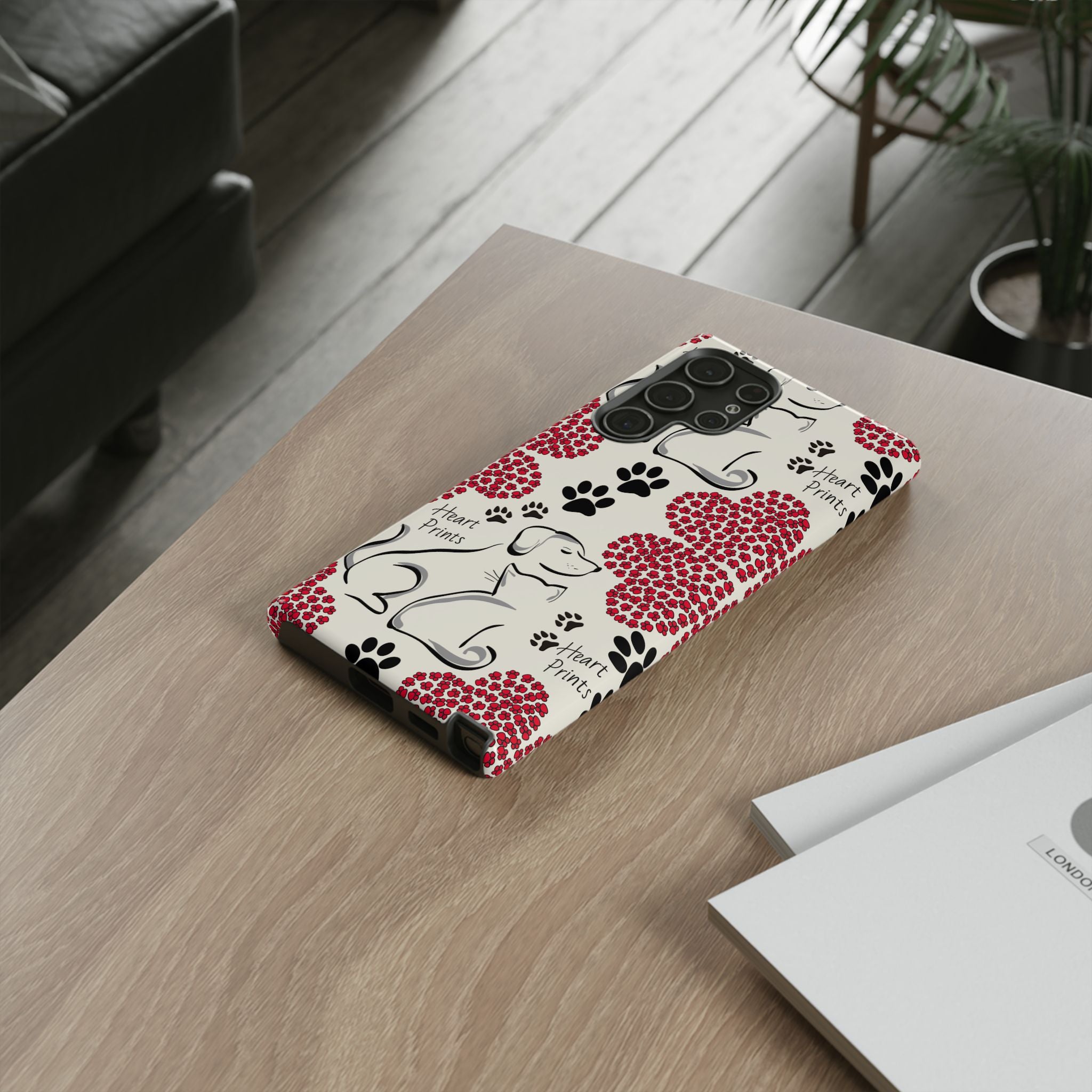 Stylish Phone Case with Heart Prints for Pet Lovers, Dog Lover Gift, Floral Pattern, Customizable Design, Cute Animal Accessories