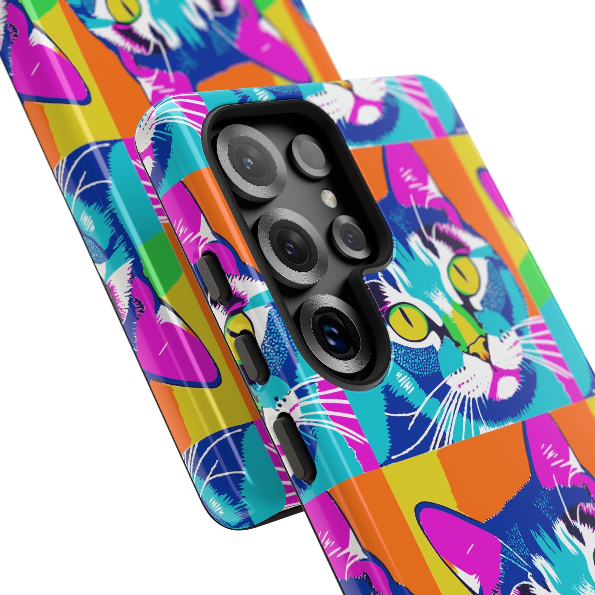 Colorful Cat Phone Case, Vibrant Animal Cover, Unique Pet Lover Gift, Fun Pop Art Style, Trendy Gadget Accessory