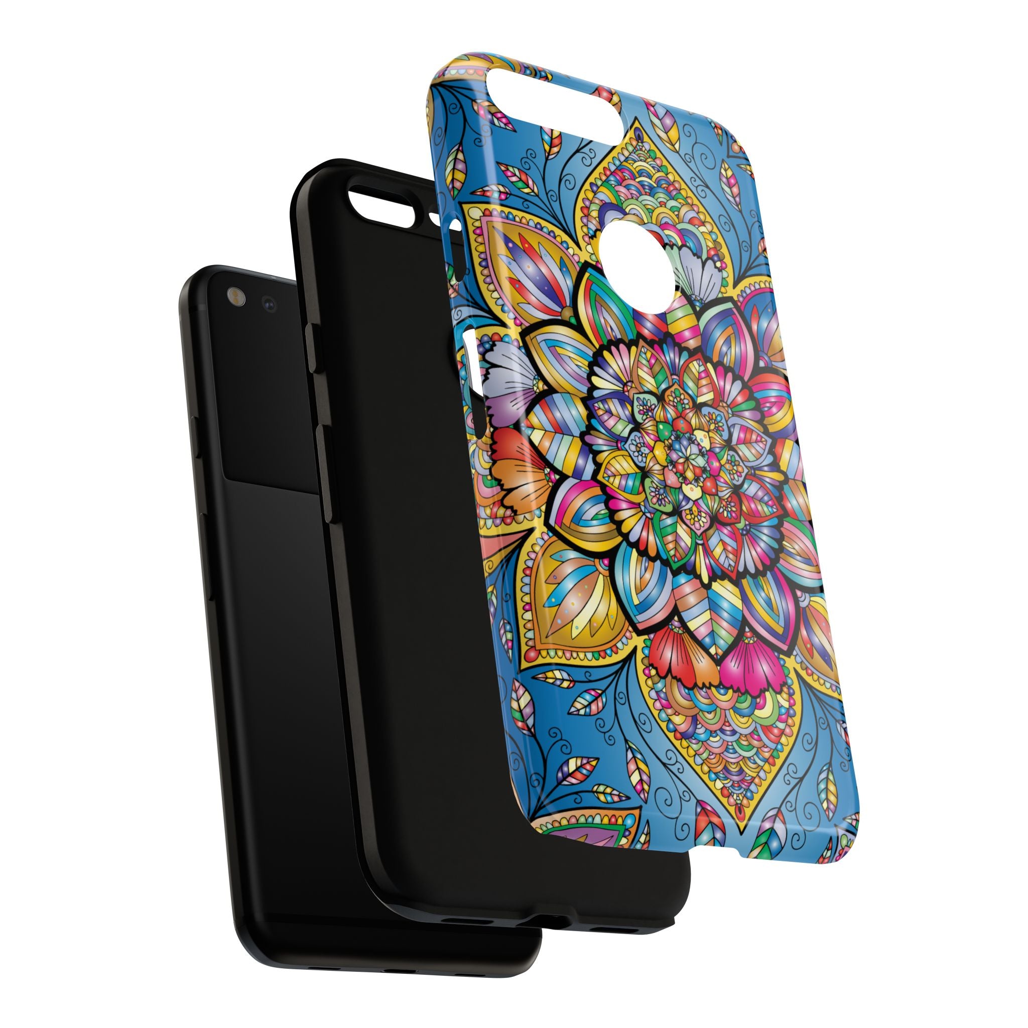 Vibrant Floral Phone Case, Tough Phone Cover, Colorful Mobile Accessory, Artistic Gift, Mandala Design, Everyday Use