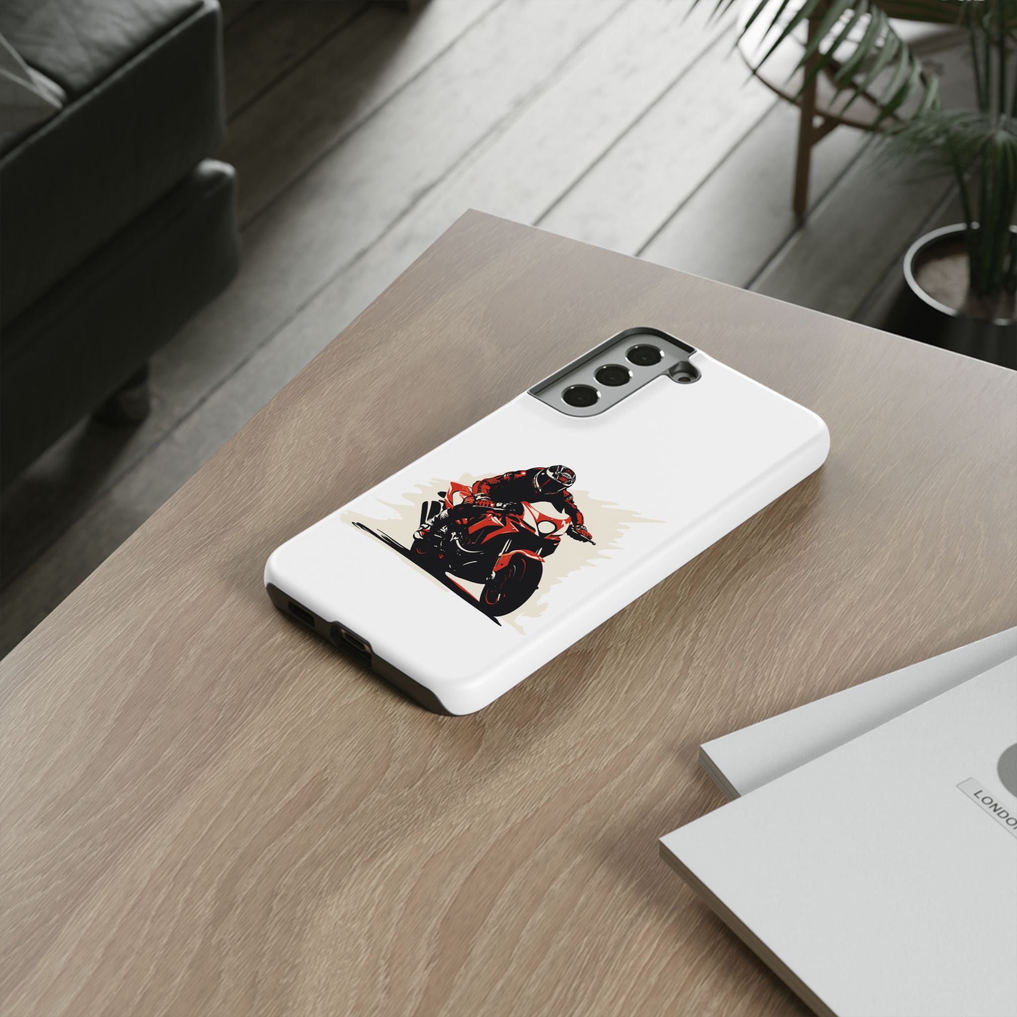 Motorcycle Phone Case, Tough Cases for Riders, Biker Accessory, Gifts for Motorcyclists, Red Bike Design