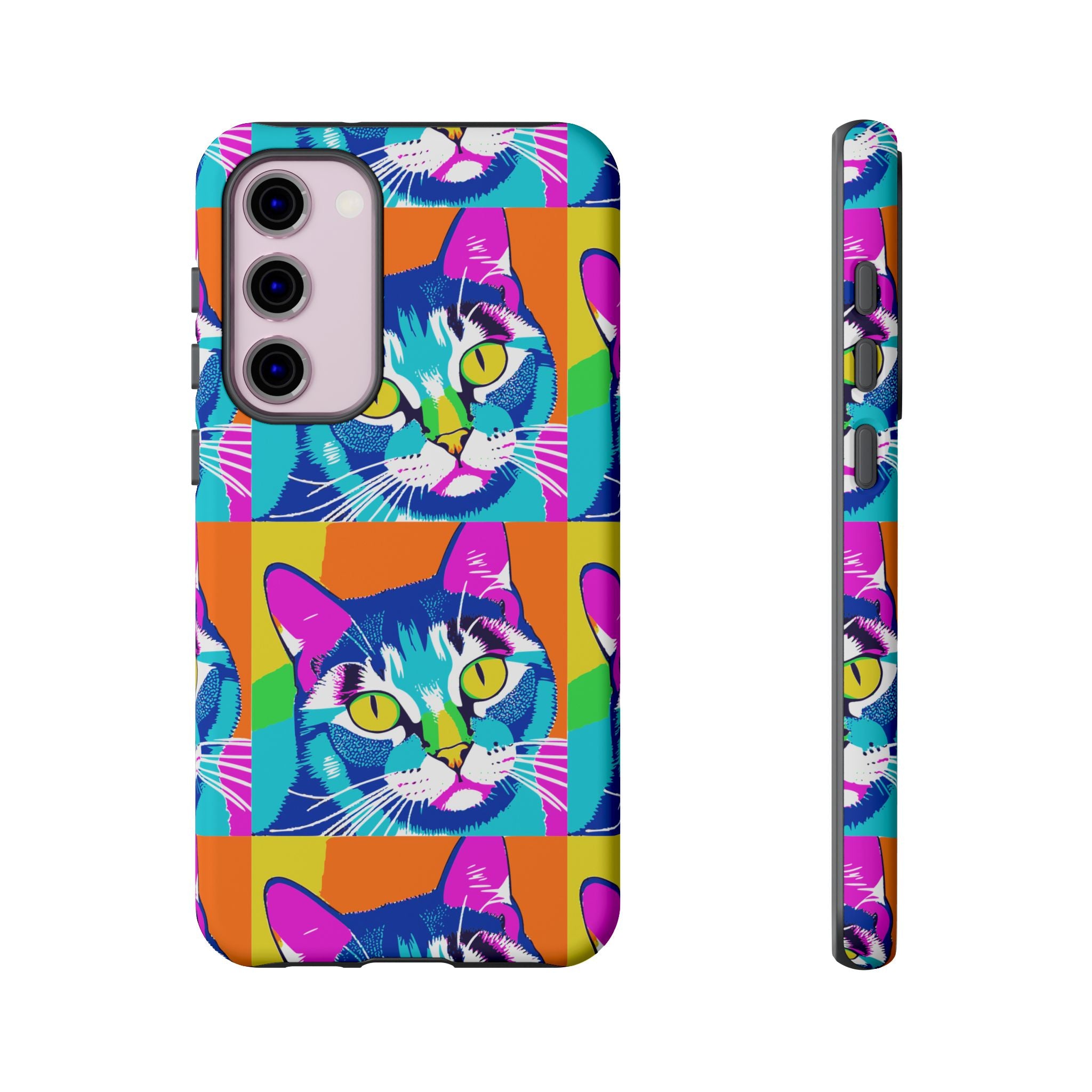 Colorful Cat Phone Case, Vibrant Animal Cover, Unique Pet Lover Gift, Fun Pop Art Style, Trendy Gadget Accessory