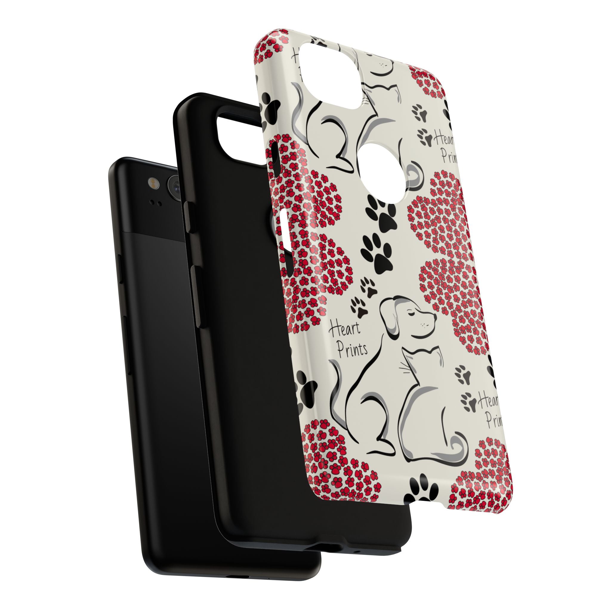 Stylish Phone Case with Heart Prints for Pet Lovers, Dog Lover Gift, Floral Pattern, Customizable Design, Cute Animal Accessories