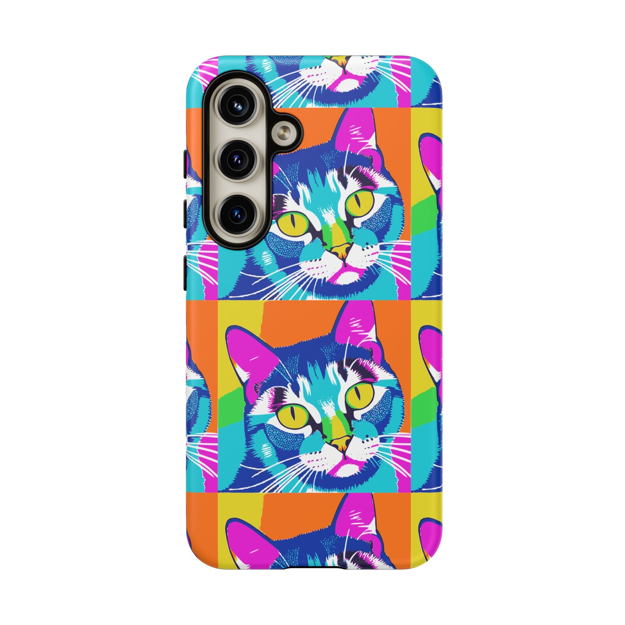 Colorful Cat Phone Case, Vibrant Animal Cover, Unique Pet Lover Gift, Fun Pop Art Style, Trendy Gadget Accessory