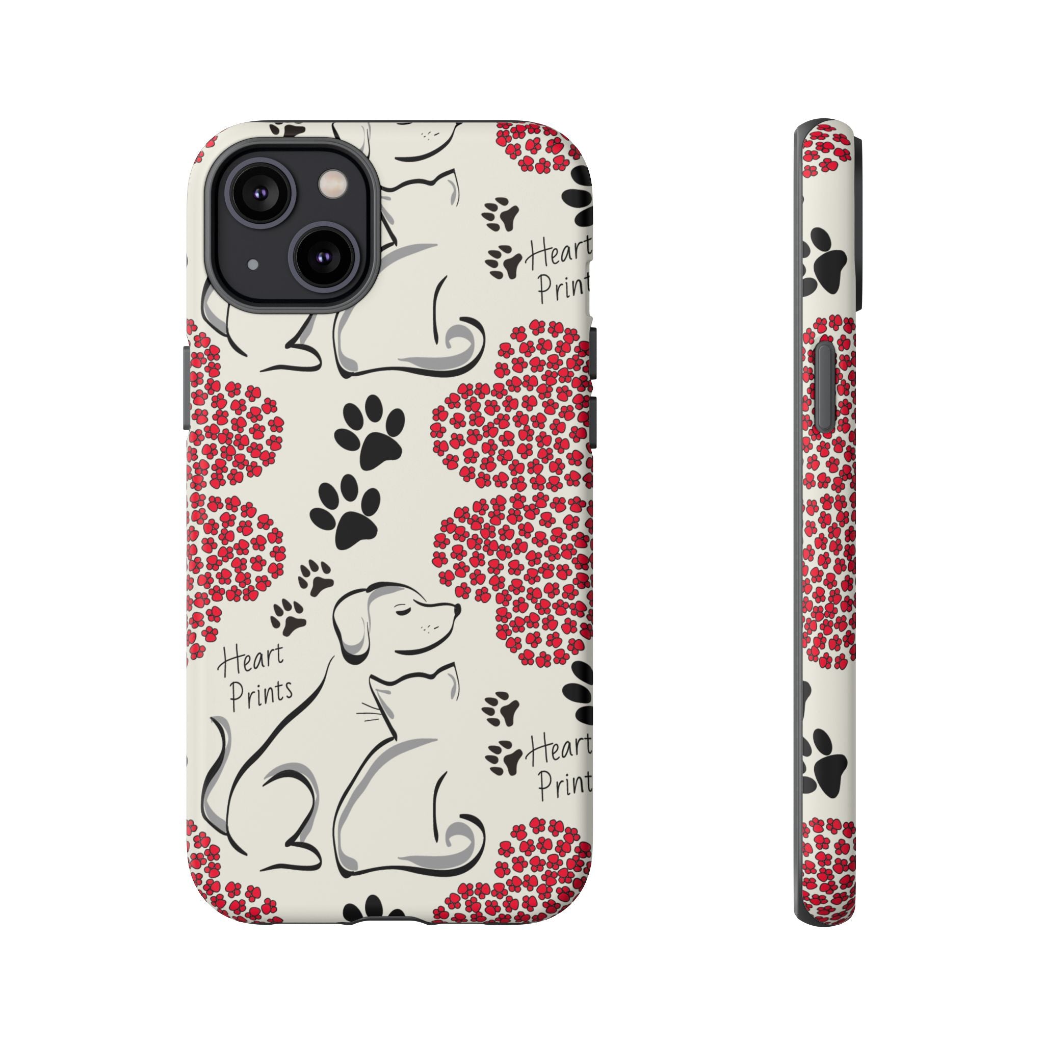 Stylish Phone Case with Heart Prints for Pet Lovers, Dog Lover Gift, Floral Pattern, Customizable Design, Cute Animal Accessories