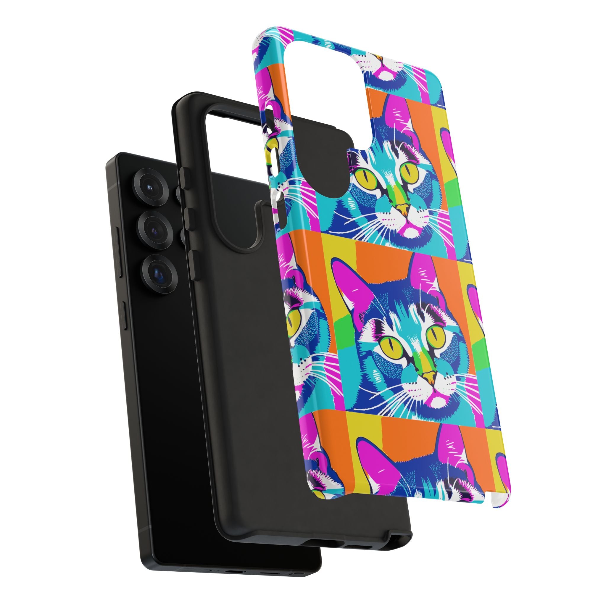 Colorful Cat Phone Case, Vibrant Animal Cover, Unique Pet Lover Gift, Fun Pop Art Style, Trendy Gadget Accessory