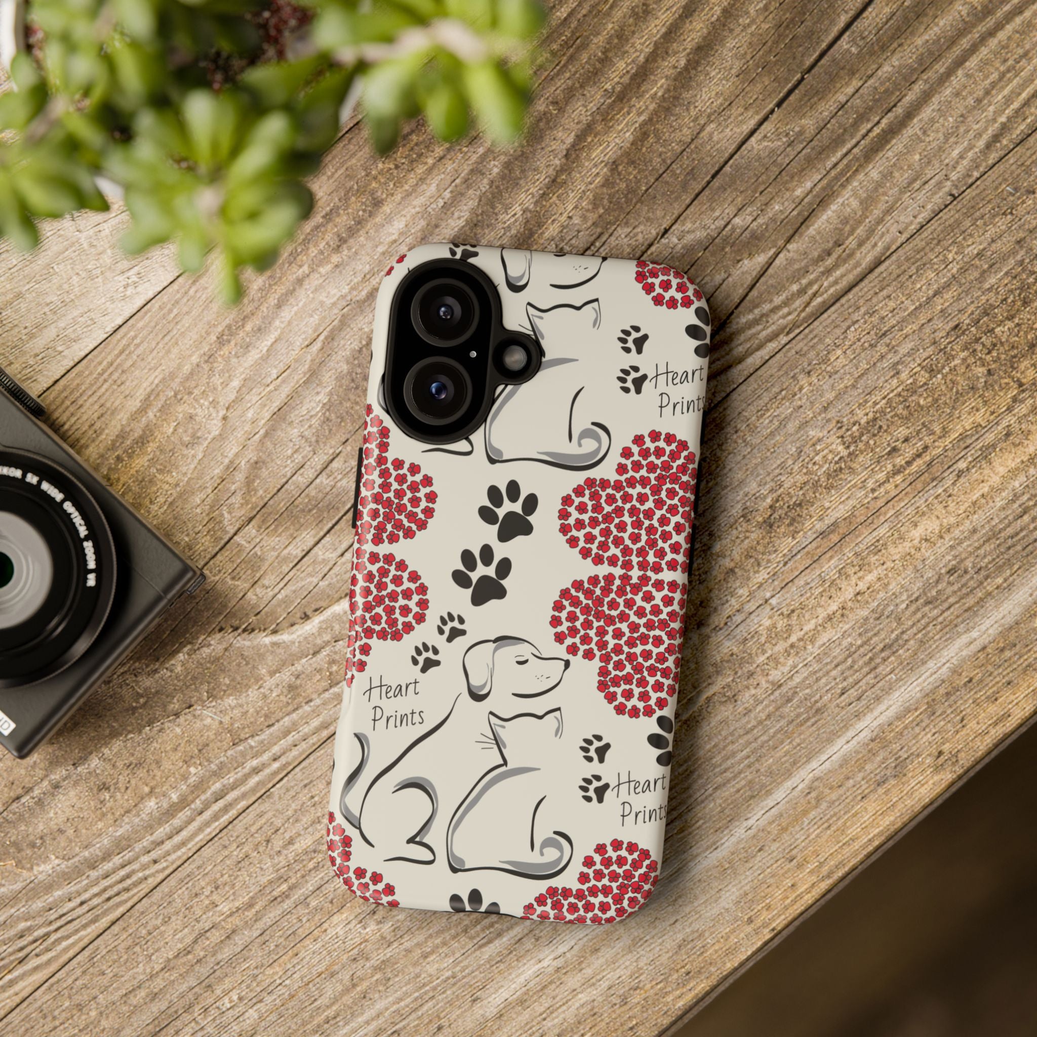 Stylish Phone Case with Heart Prints for Pet Lovers, Dog Lover Gift, Floral Pattern, Customizable Design, Cute Animal Accessories