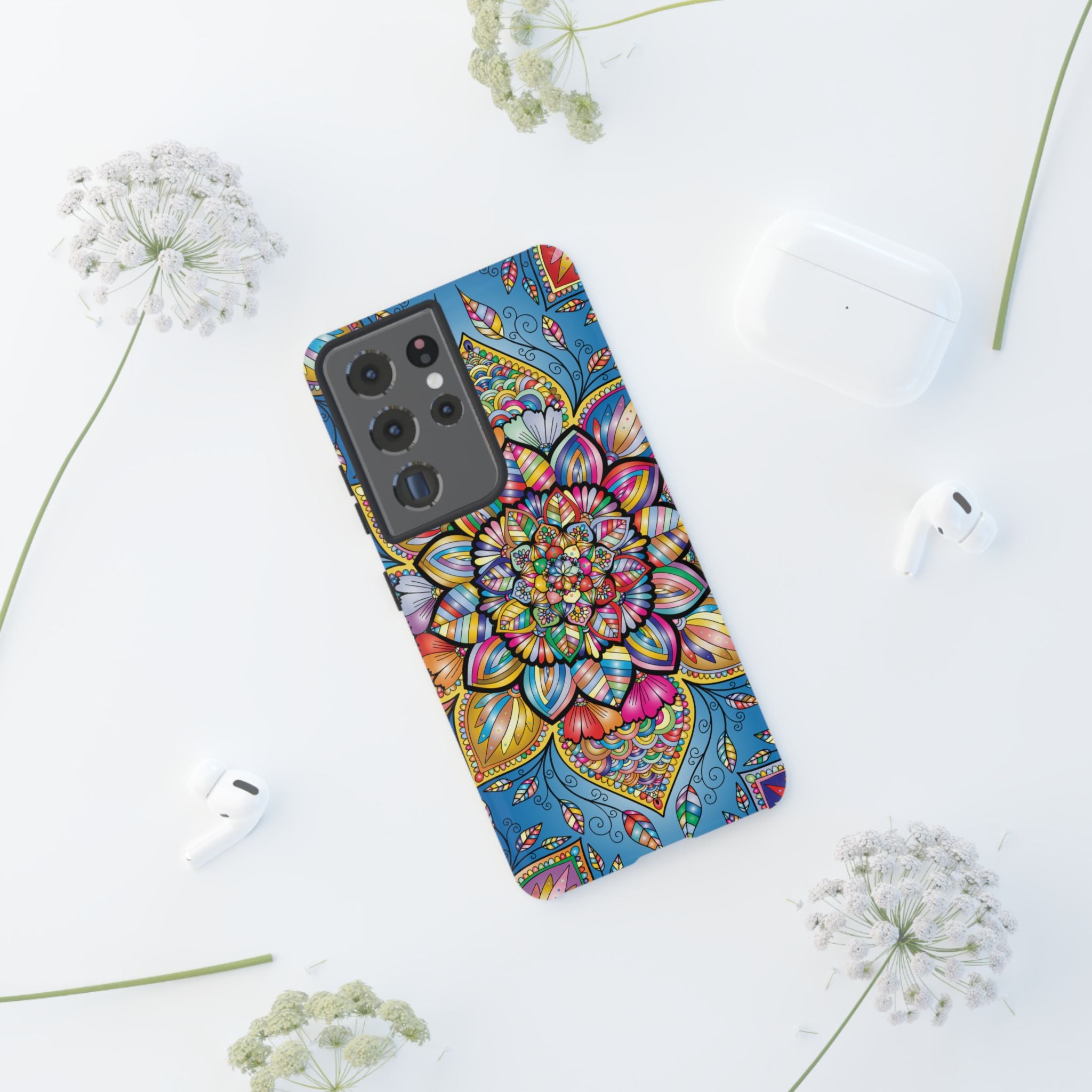Vibrant Floral Phone Case, Tough Phone Cover, Colorful Mobile Accessory, Artistic Gift, Mandala Design, Everyday Use