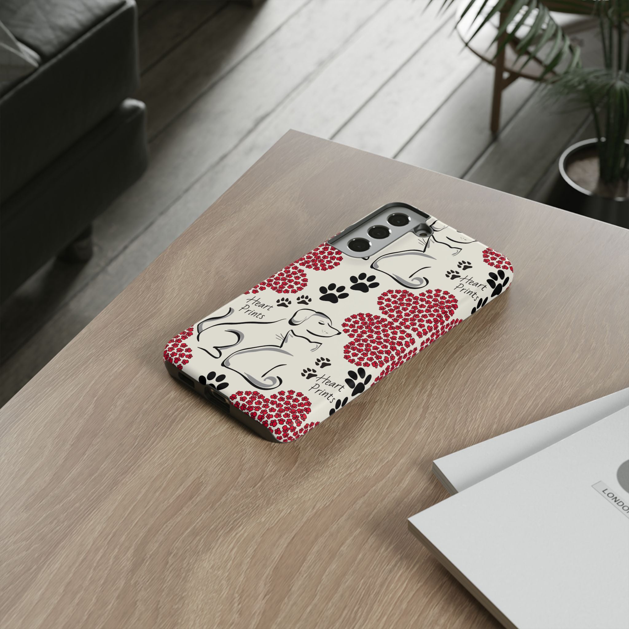 Stylish Phone Case with Heart Prints for Pet Lovers, Dog Lover Gift, Floral Pattern, Customizable Design, Cute Animal Accessories