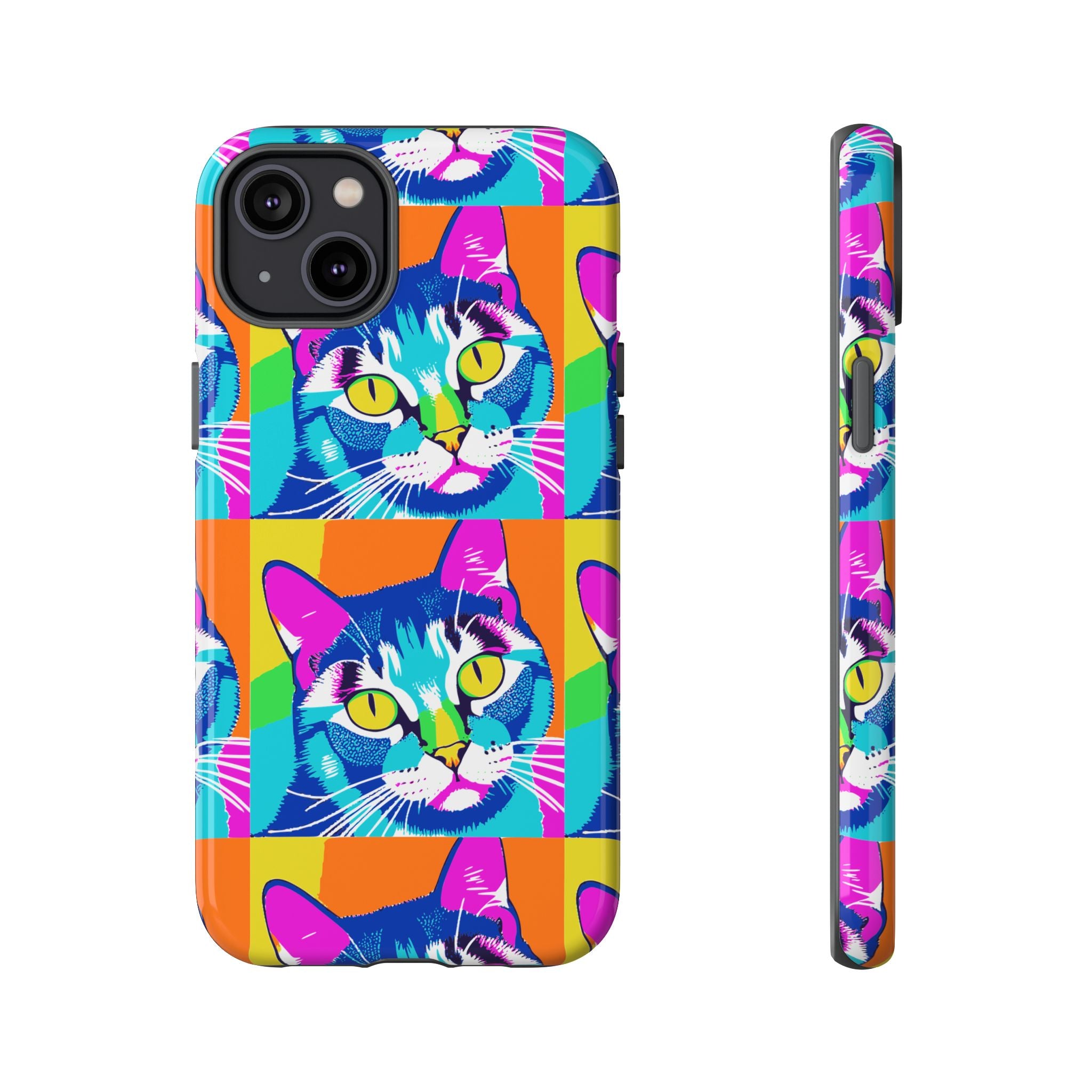 Colorful Cat Phone Case, Vibrant Animal Cover, Unique Pet Lover Gift, Fun Pop Art Style, Trendy Gadget Accessory