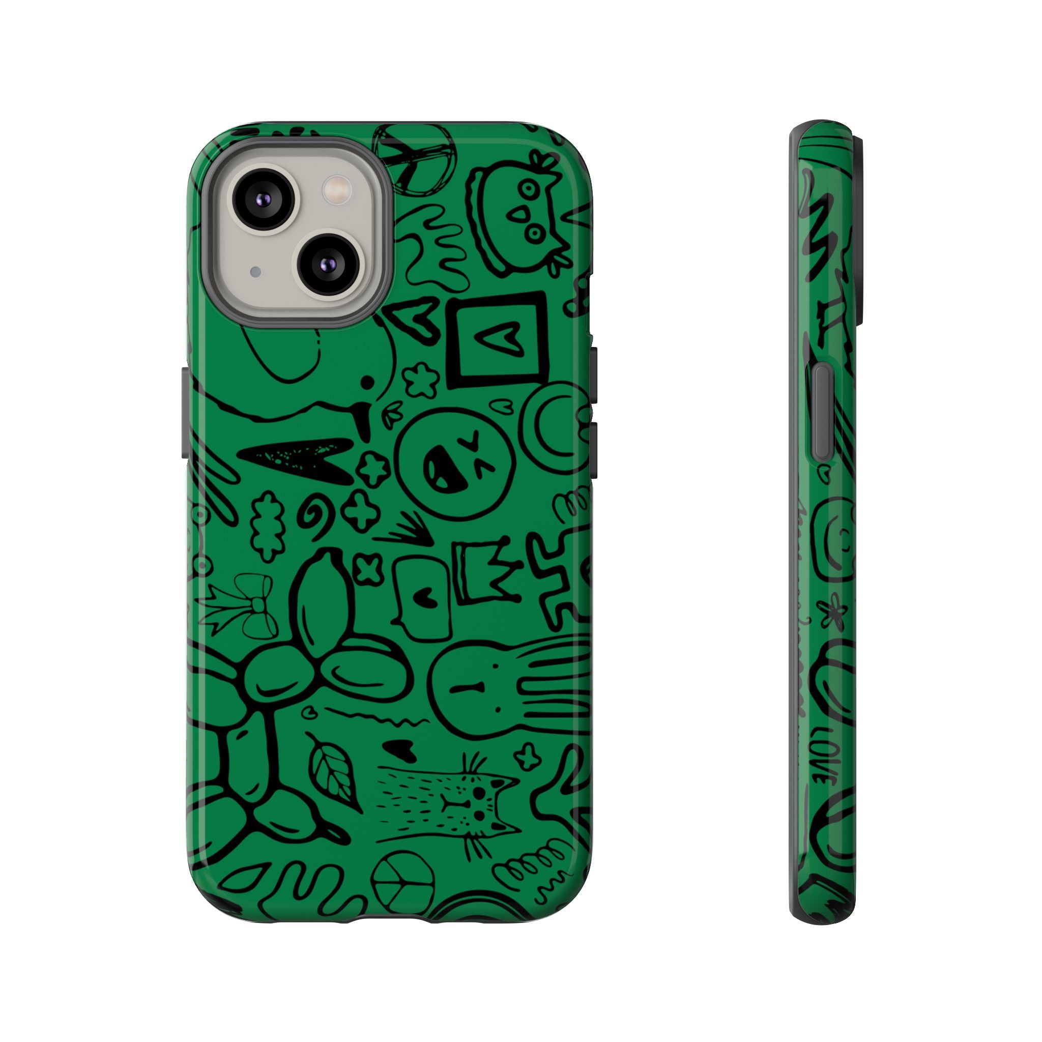 Playful Phone Case, Vibrant Green Tough Case, Quirky Graphic Design, Unique Gift for Kids, Fun Accessories, Christmas, Birthday