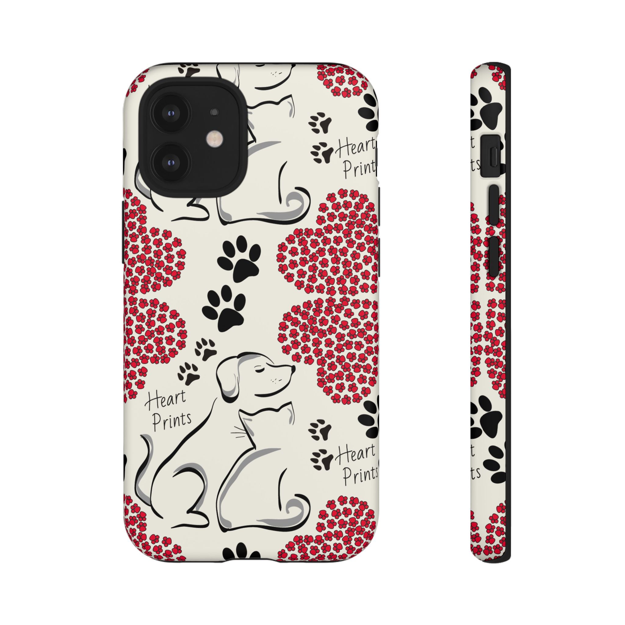 Stylish Phone Case with Heart Prints for Pet Lovers, Dog Lover Gift, Floral Pattern, Customizable Design, Cute Animal Accessories