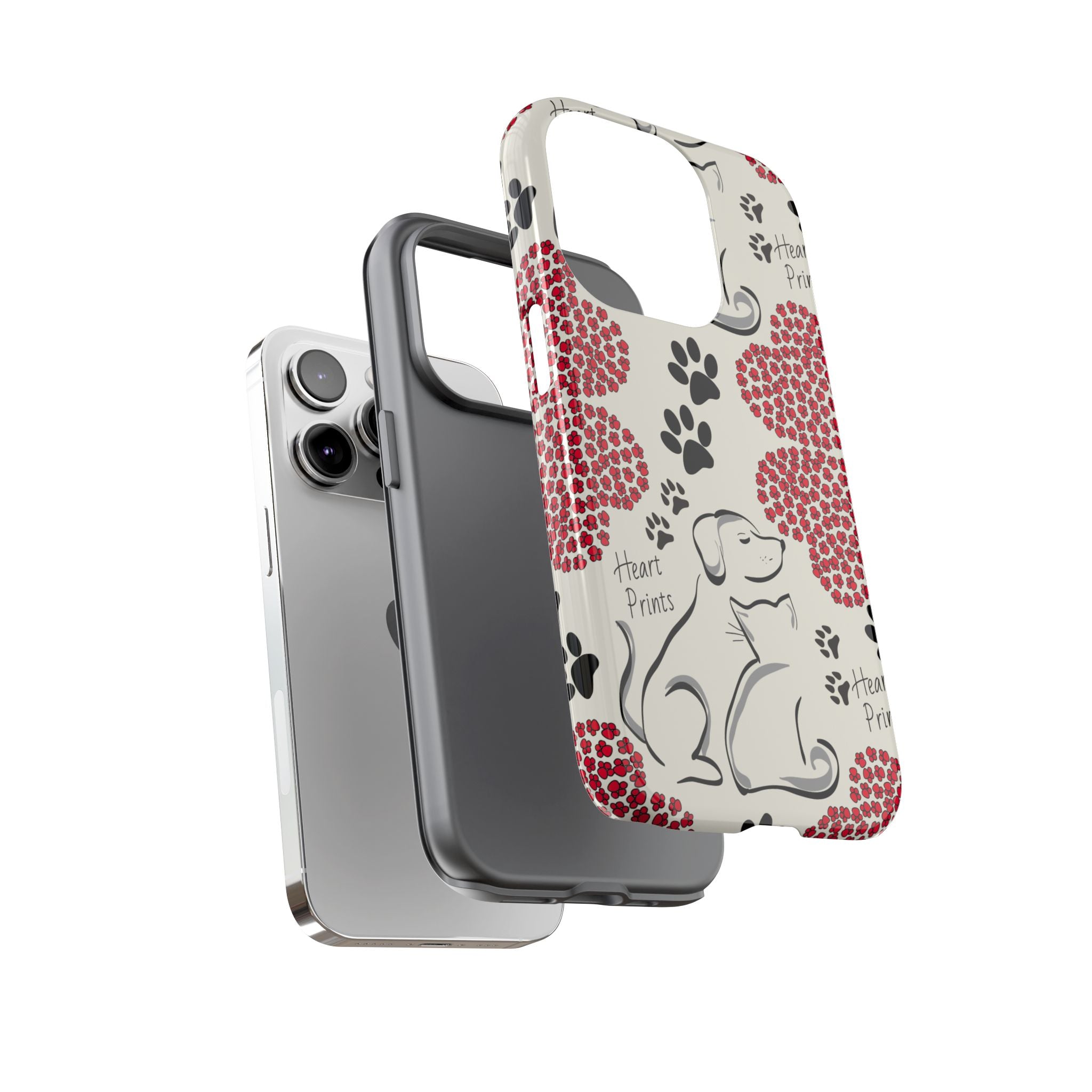 Stylish Phone Case with Heart Prints for Pet Lovers, Dog Lover Gift, Floral Pattern, Customizable Design, Cute Animal Accessories
