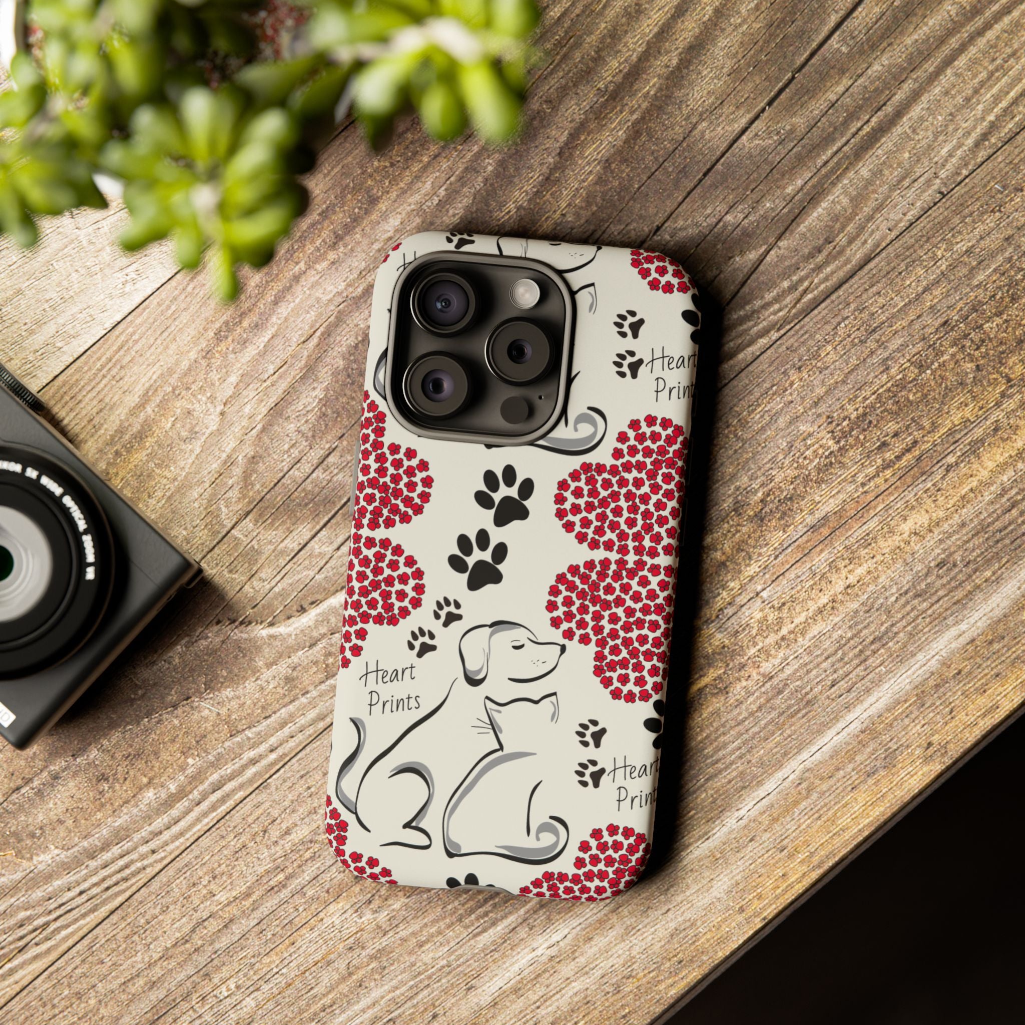 Stylish Phone Case with Heart Prints for Pet Lovers, Dog Lover Gift, Floral Pattern, Customizable Design, Cute Animal Accessories