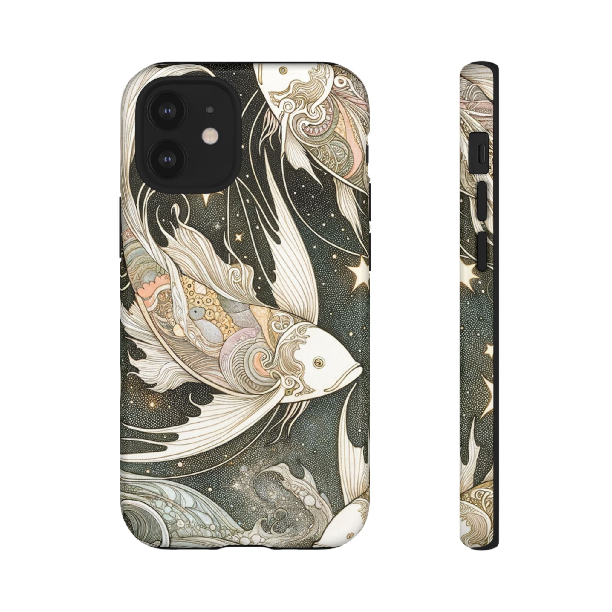 Artistic Phone Case, Cosmic Fish Design, Phone Accessory, Unique Gift, Zodiac Decor, Starry Night Vibes