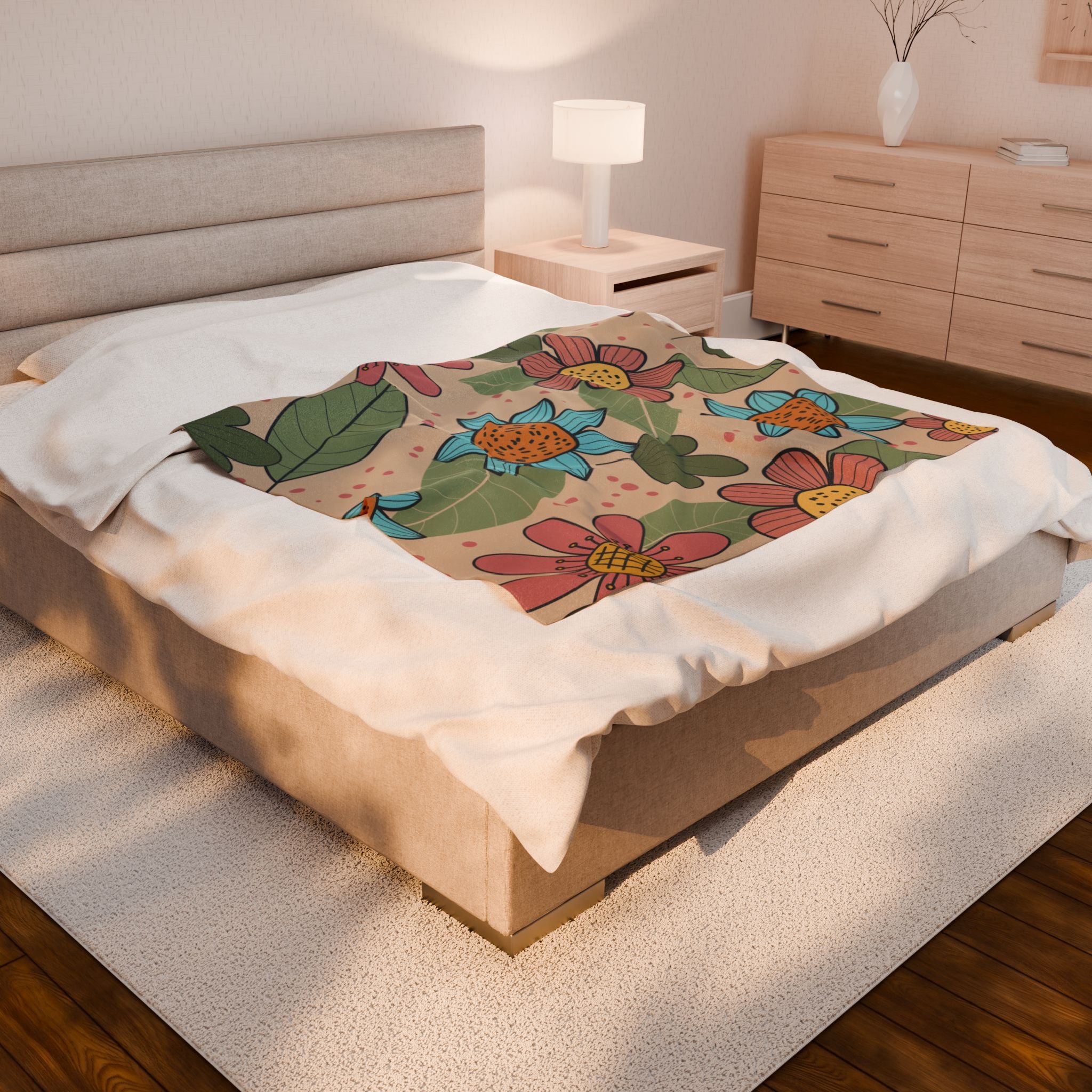 Cozy Floral Velveteen Blanket, Soft Throw Blanket for Home Decor, Perfect Gift for Relaxation, Boho Style, Ideal for All Seasons