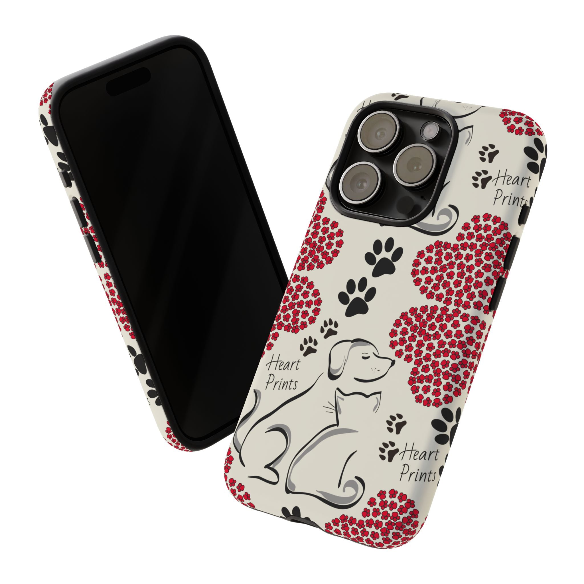 Stylish Phone Case with Heart Prints for Pet Lovers, Dog Lover Gift, Floral Pattern, Customizable Design, Cute Animal Accessories