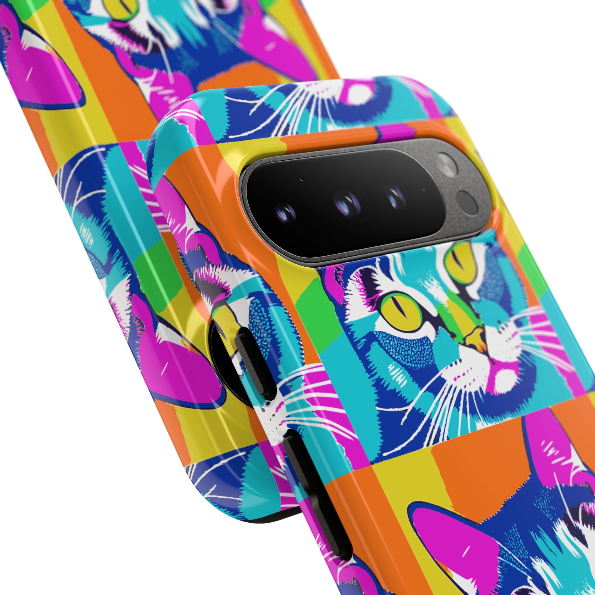 Colorful Cat Phone Case, Vibrant Animal Cover, Unique Pet Lover Gift, Fun Pop Art Style, Trendy Gadget Accessory