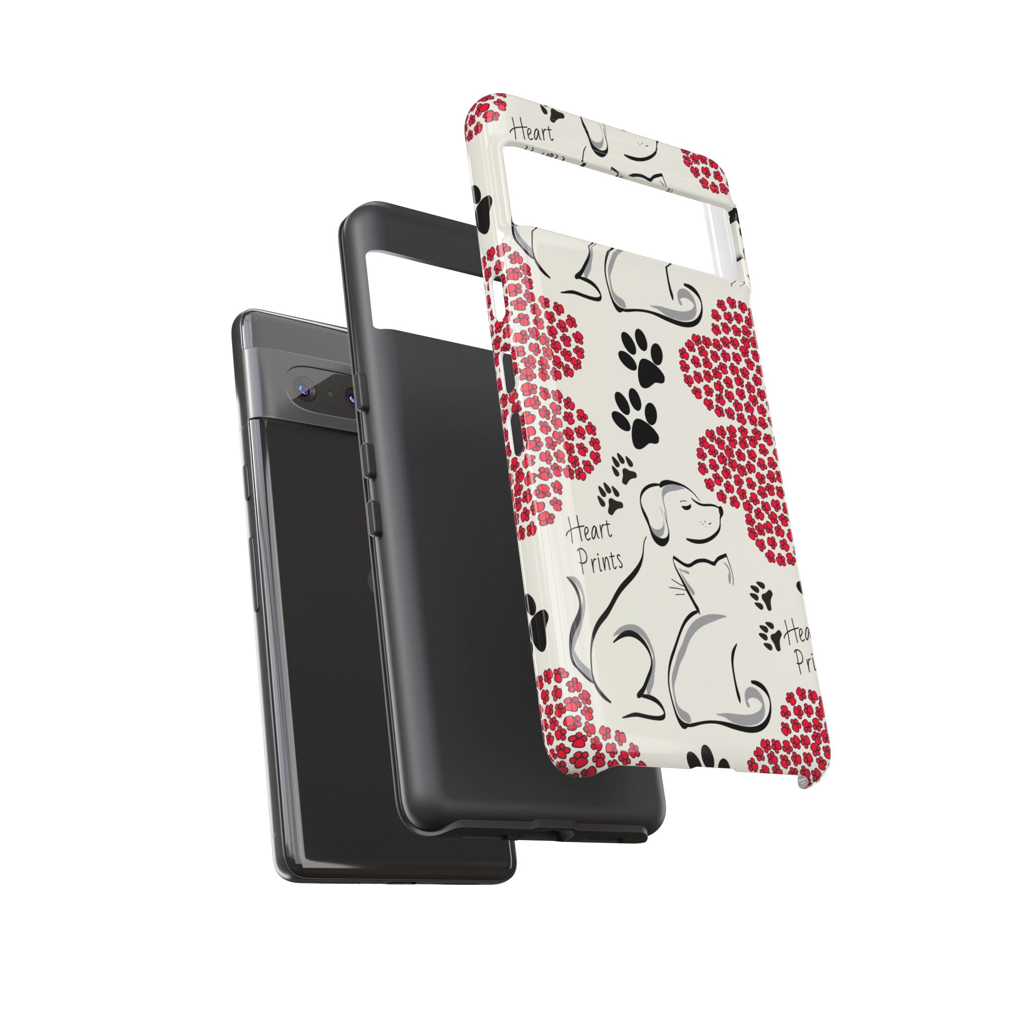 Stylish Phone Case with Heart Prints for Pet Lovers, Dog Lover Gift, Floral Pattern, Customizable Design, Cute Animal Accessories