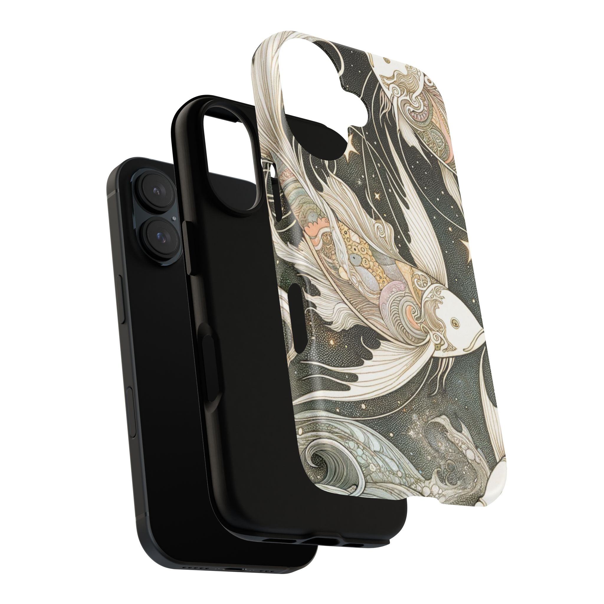 Artistic Phone Case, Cosmic Fish Design, Phone Accessory, Unique Gift, Zodiac Decor, Starry Night Vibes