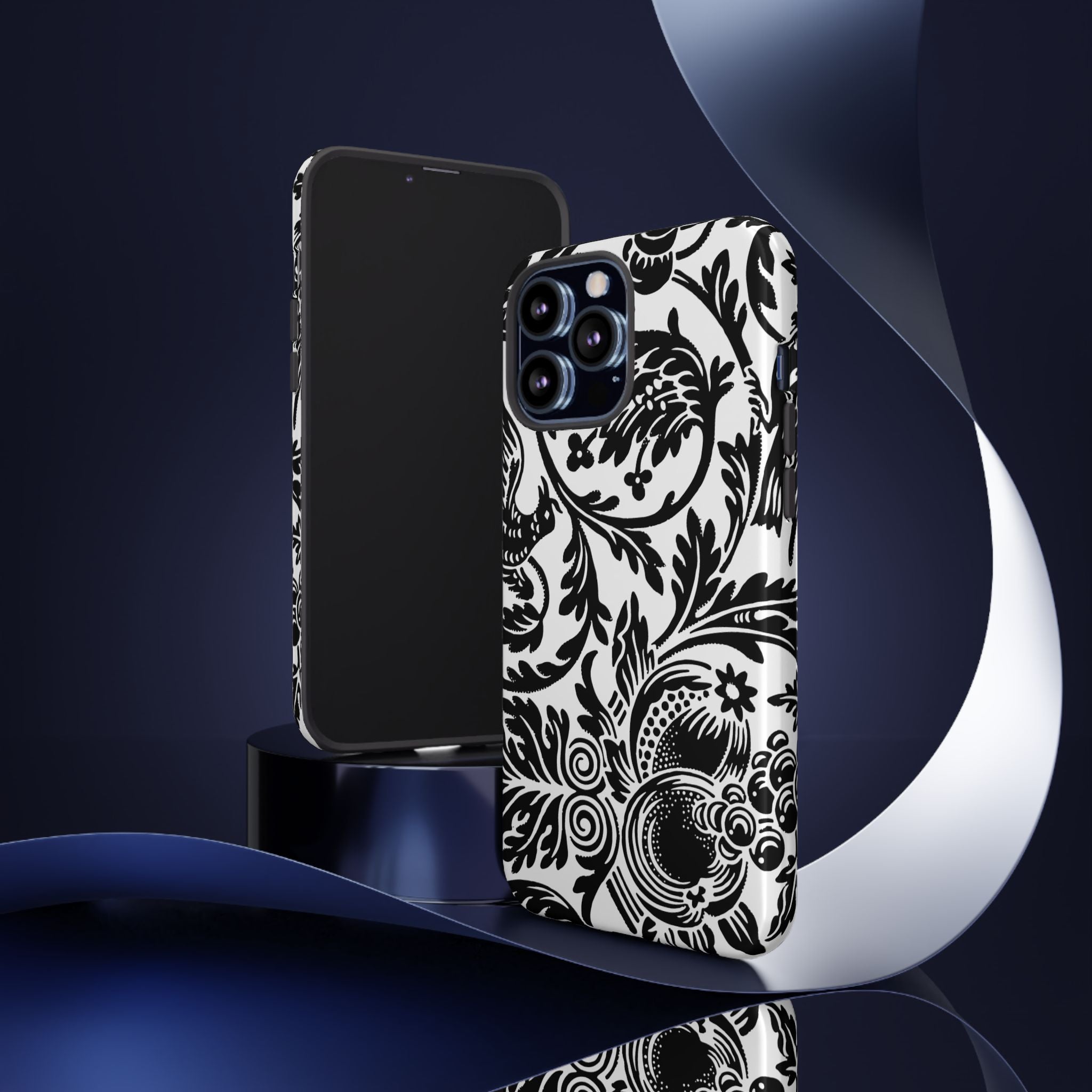 Elegant Black Floral Phone Case, Tough Cases, Stylish Phone Protection, Gift for Her, Floral Design, Trendy Accessories