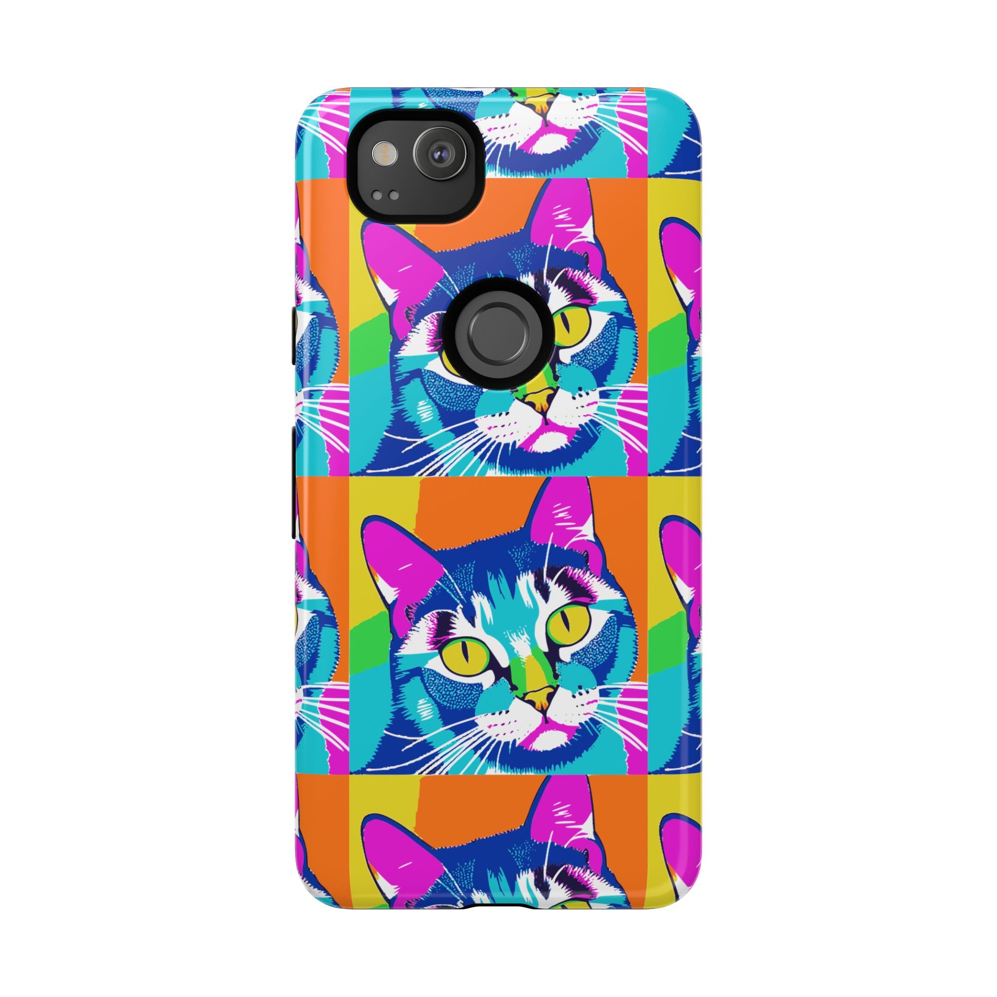 Colorful Cat Phone Case, Vibrant Animal Cover, Unique Pet Lover Gift, Fun Pop Art Style, Trendy Gadget Accessory