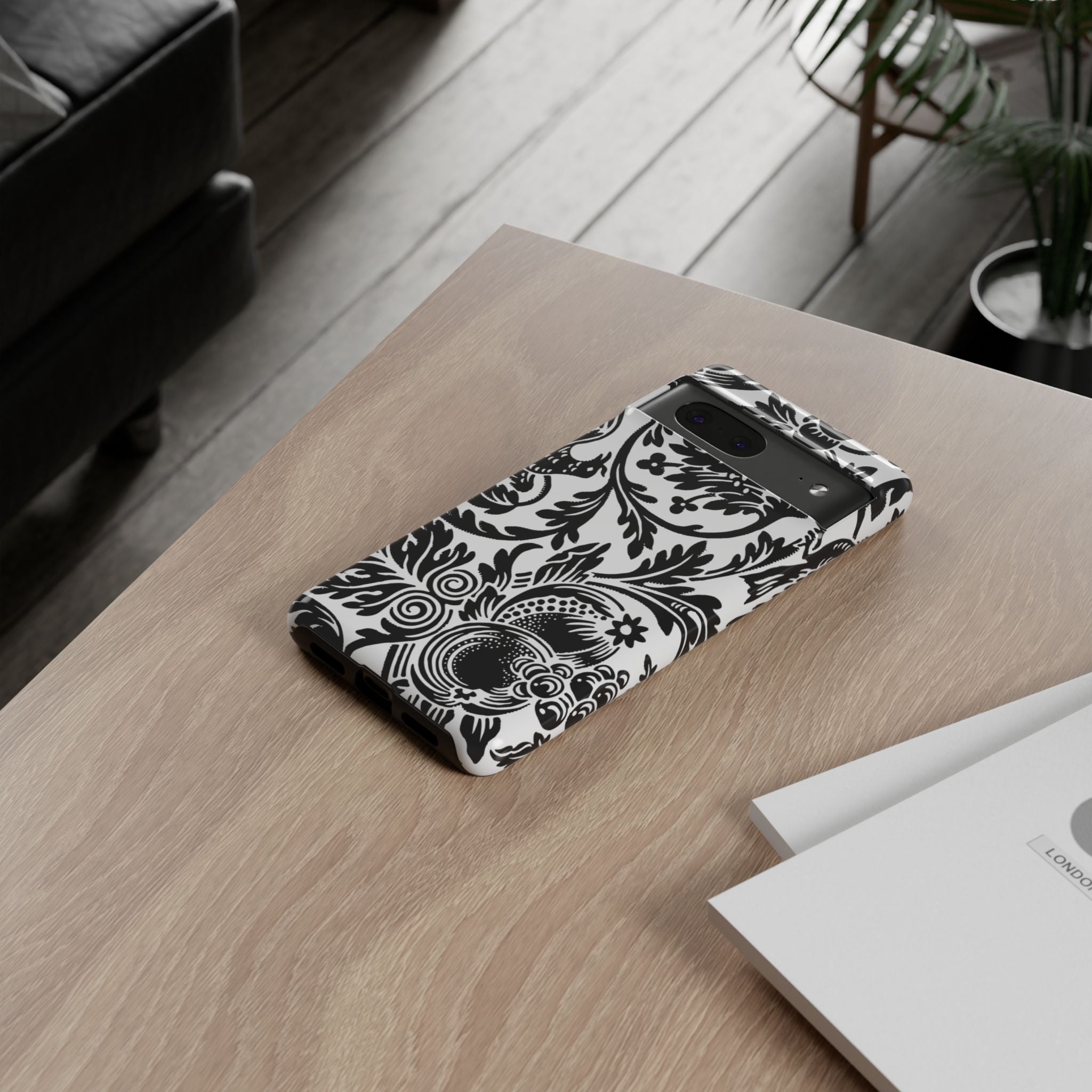Elegant Black Floral Phone Case, Tough Cases, Stylish Phone Protection, Gift for Her, Floral Design, Trendy Accessories