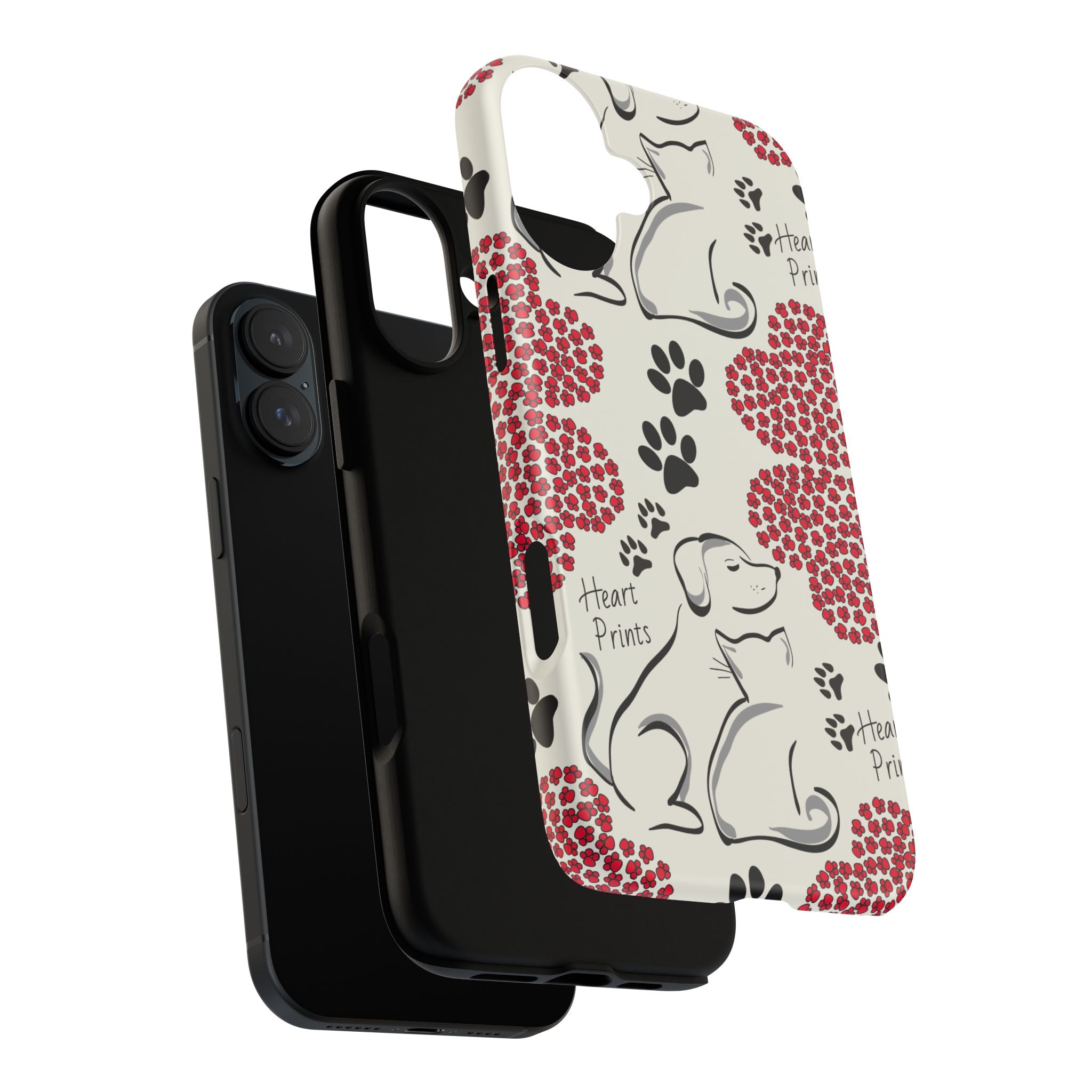 Stylish Phone Case with Heart Prints for Pet Lovers, Dog Lover Gift, Floral Pattern, Customizable Design, Cute Animal Accessories